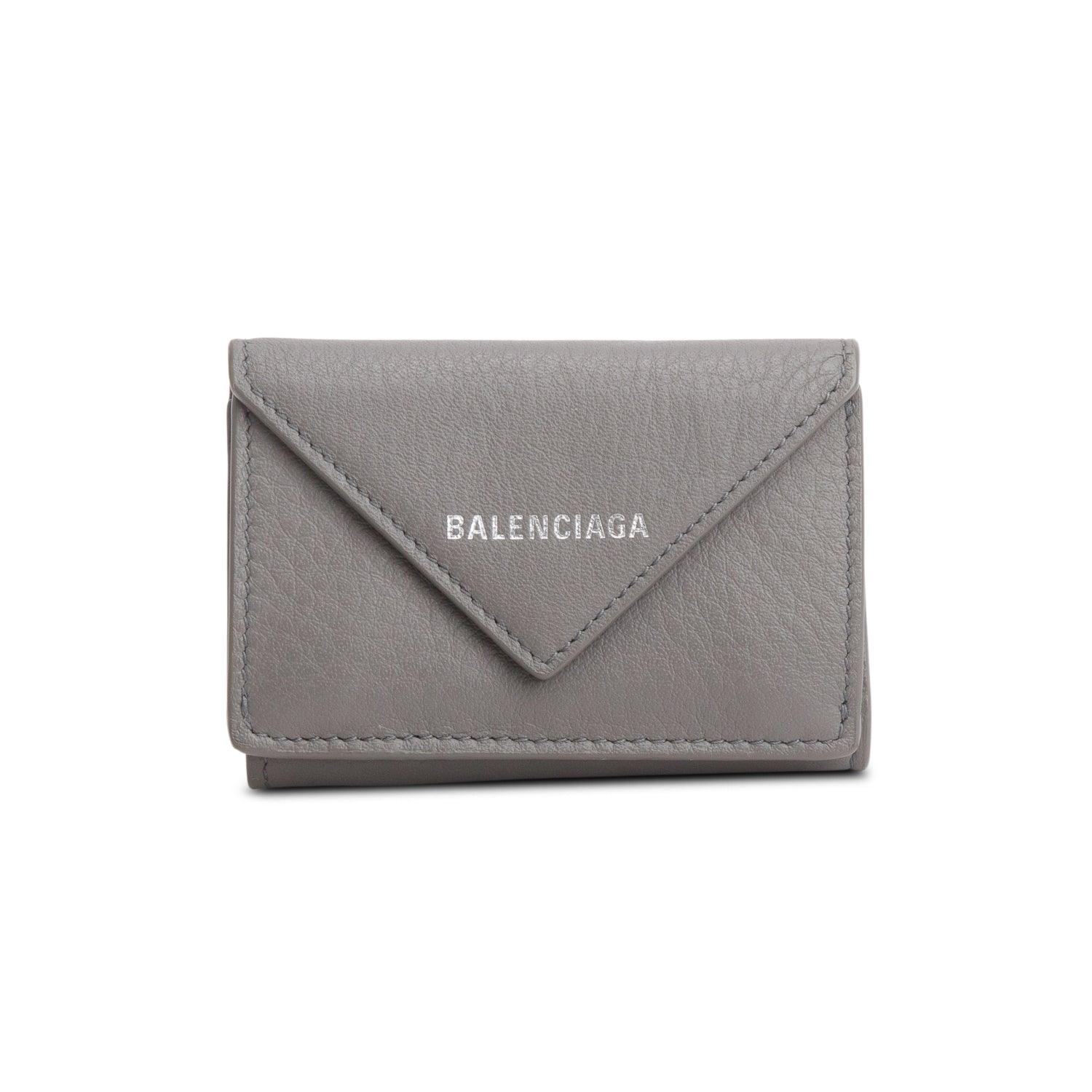 Balenciaga Grey Grained Calfskin Logo Envelope Card Case Wallet