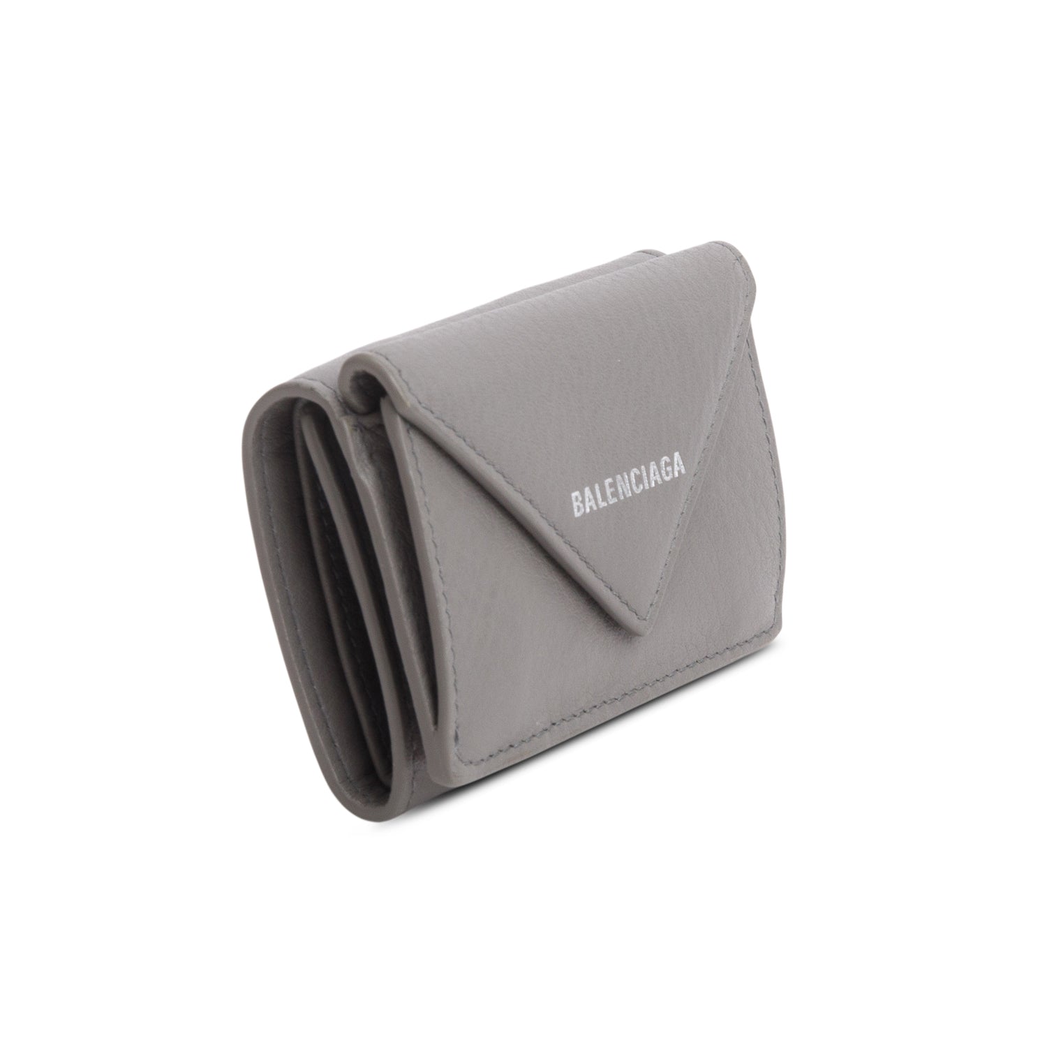 Balenciaga Grey Grained Calfskin Logo Envelope Card Case Wallet