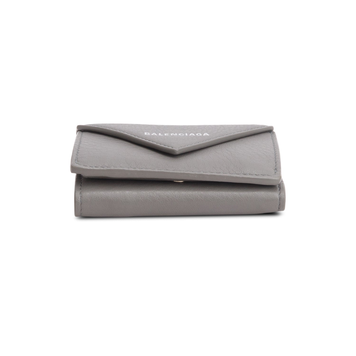 Balenciaga Grey Grained Calfskin Logo Envelope Card Case Wallet
