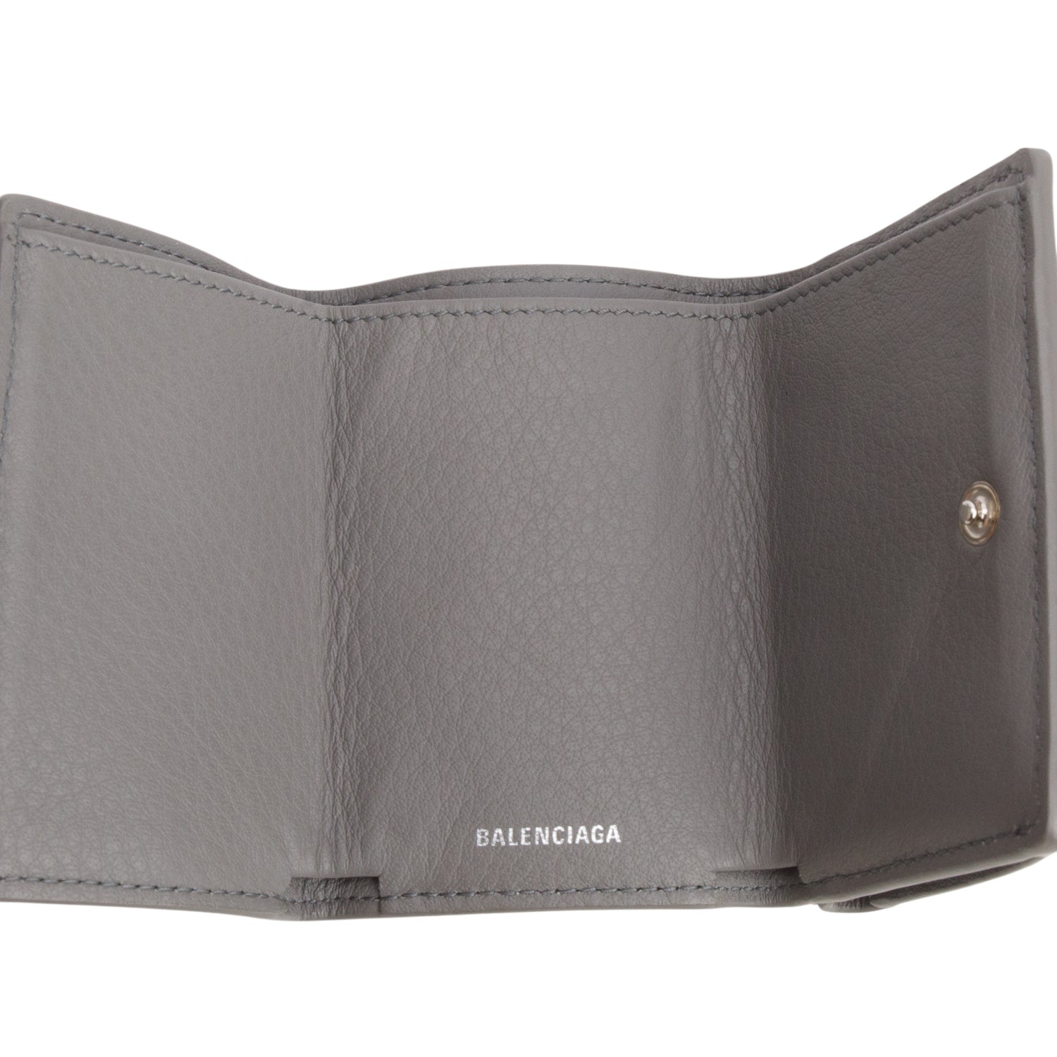 Balenciaga Grey Grained Calfskin Logo Envelope Card Case Wallet