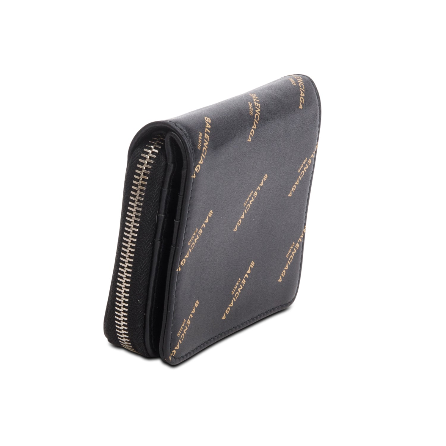 Balenciaga Black Calfskin Logo Zip Wallet