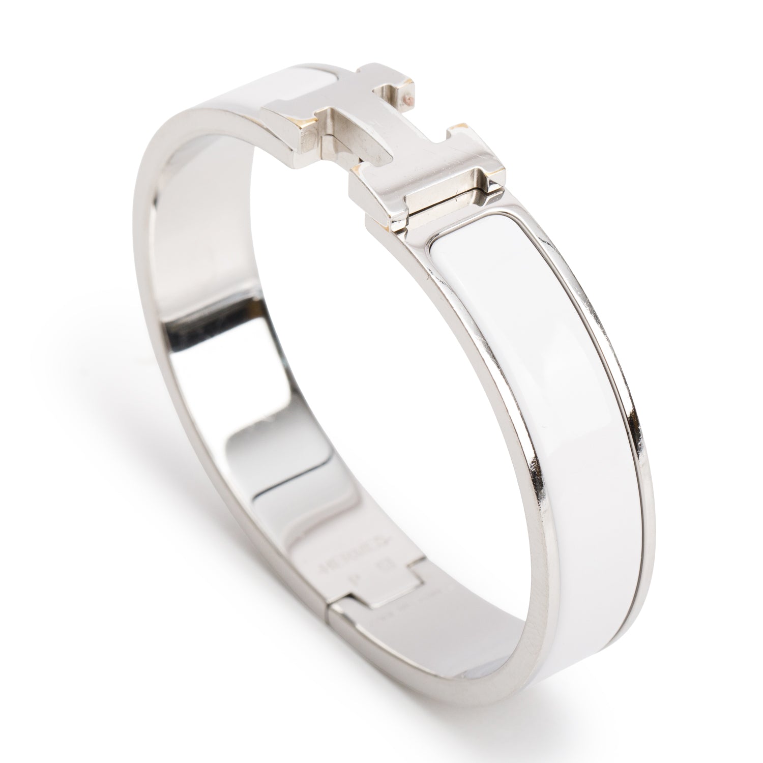Hermes Palladium Plated White Enamel 12 MM Clic H Bracelet
