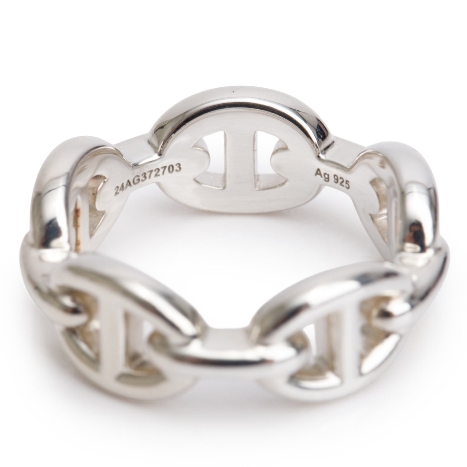 Hermes Sterling Silver Chaine D'Ancre Enchainee Ring, Small Model, Size 50 5.25 w/ Box