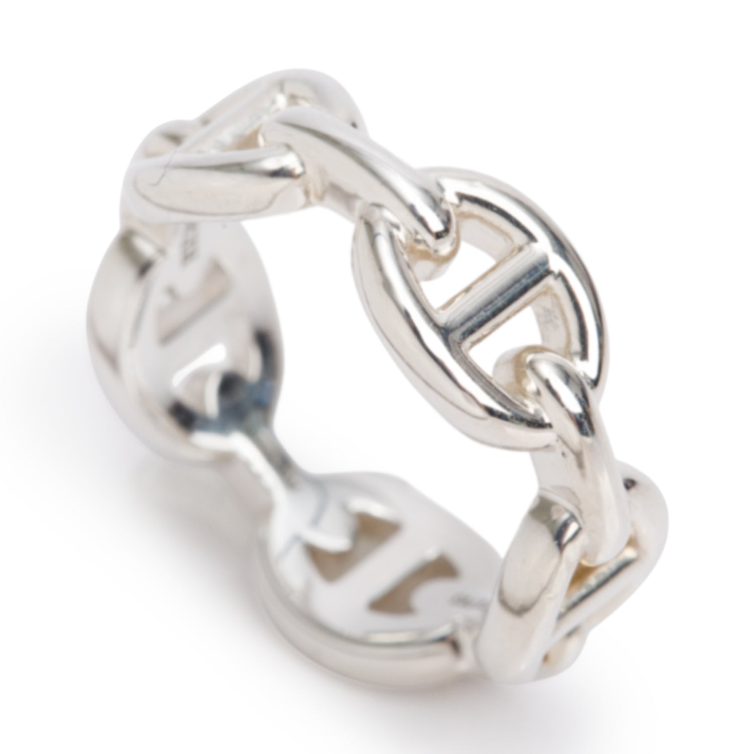 Hermes Sterling Silver Chaine D'Ancre Enchainee Ring, Small Model, Size 50 5.25 w/ Box