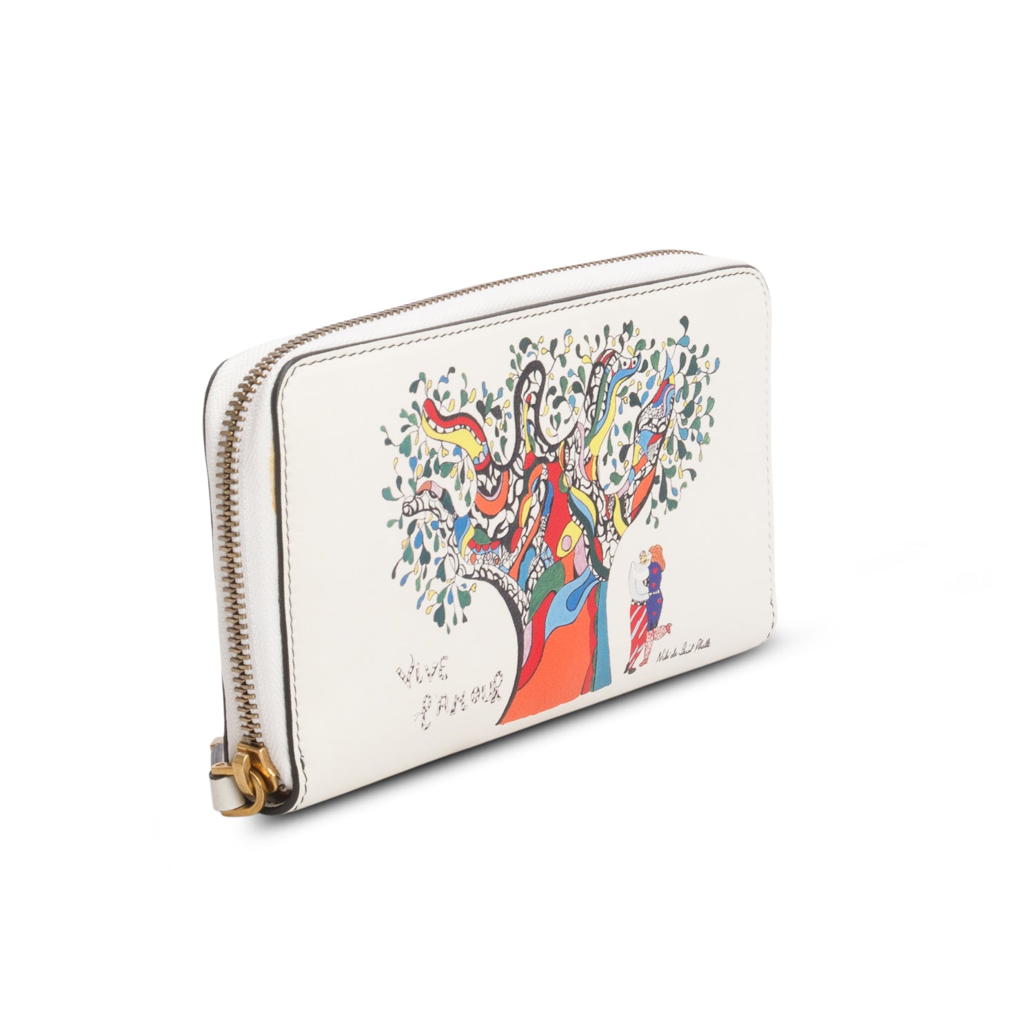 Christian Dior Cream Calfskin Niki De Saint Phalle 'Vive L'Amour' Zip Wallet