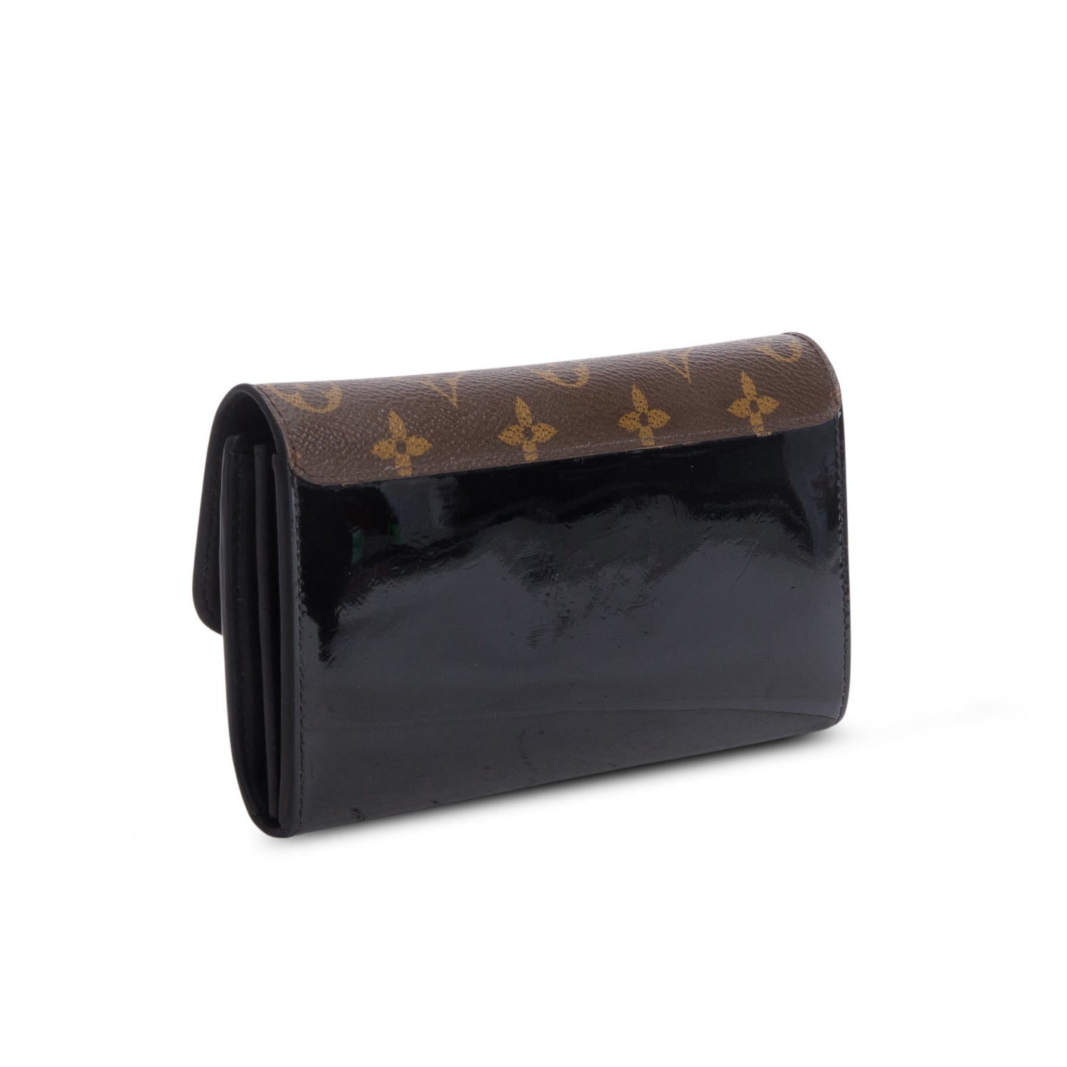 Louis Vuitton Black Patent Calfskin Monogram Cherrywood Wallet w/ Receipt