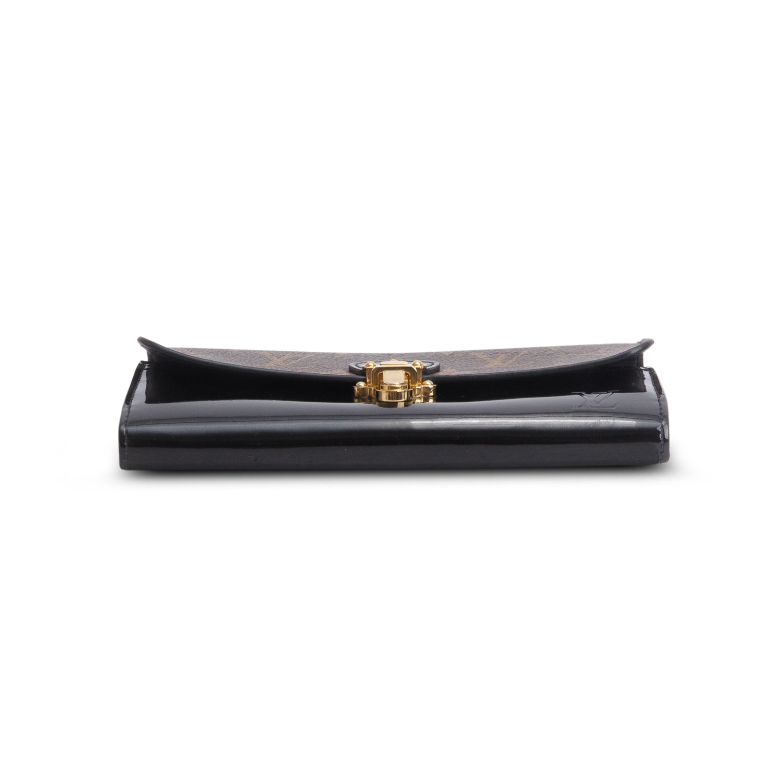 Louis Vuitton Black Patent Calfskin Monogram Cherrywood Wallet w/ Receipt