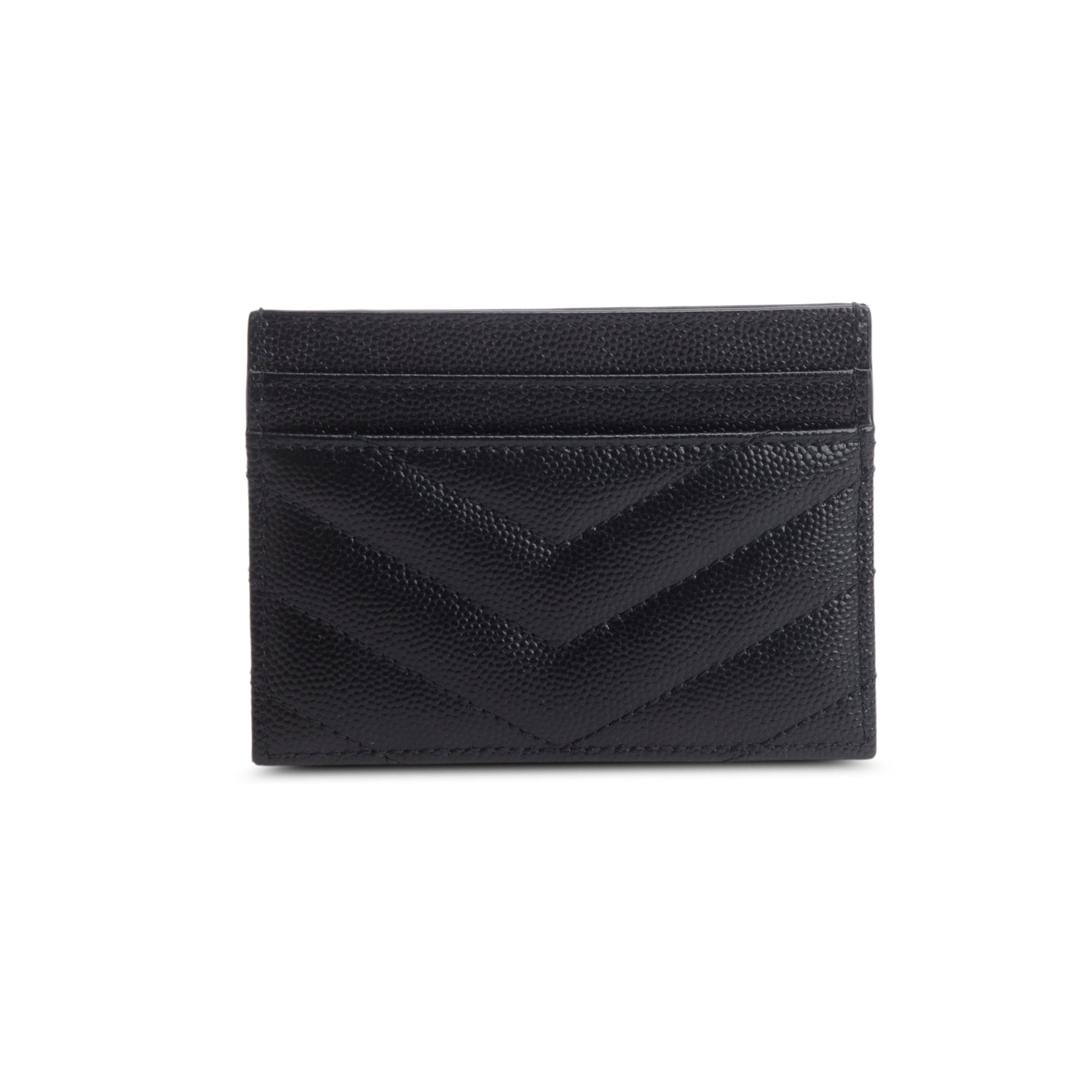 Saint Laurent 2021 Black Grain de Poudre Chevron Cassandre Card Holder w/ Box