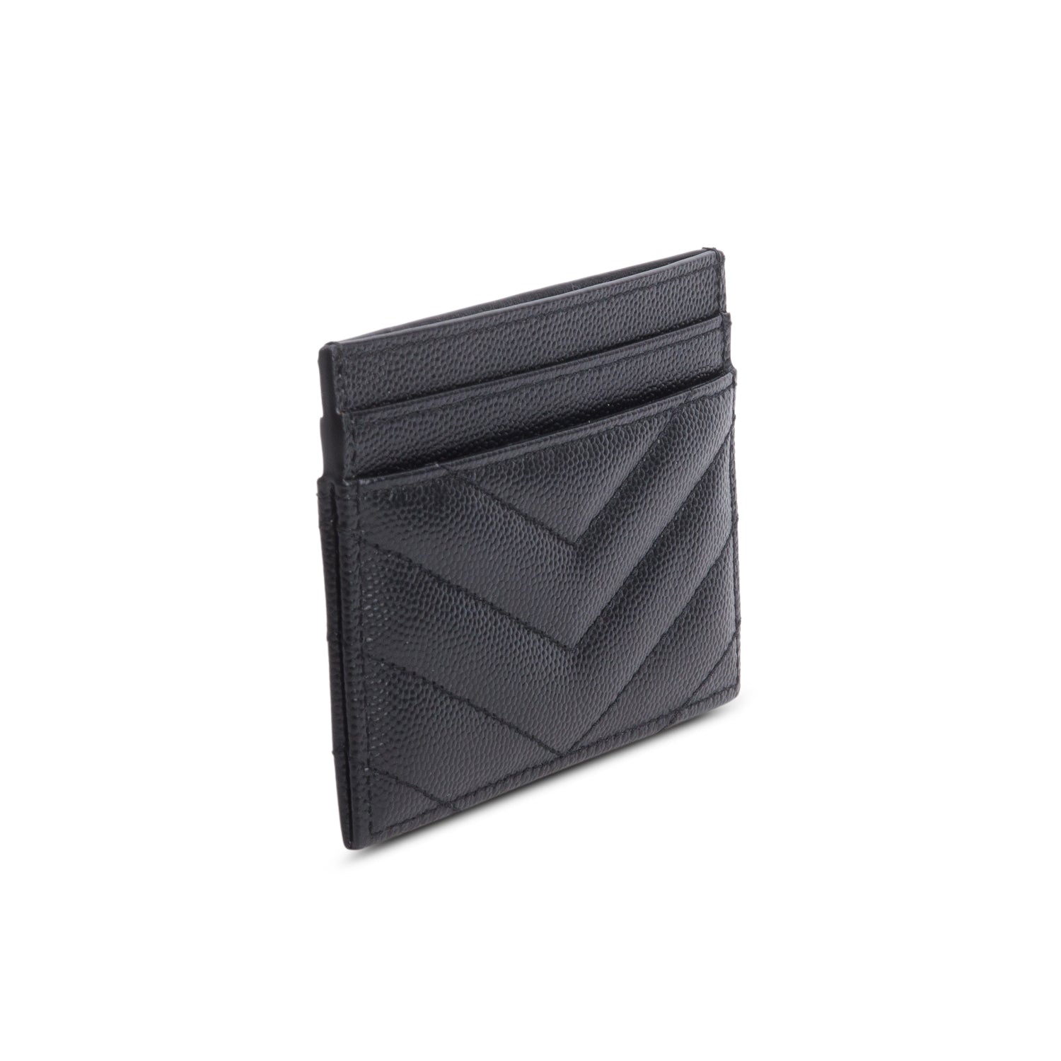Saint Laurent 2021 Black Grain de Poudre Chevron Cassandre Card Holder w/ Box