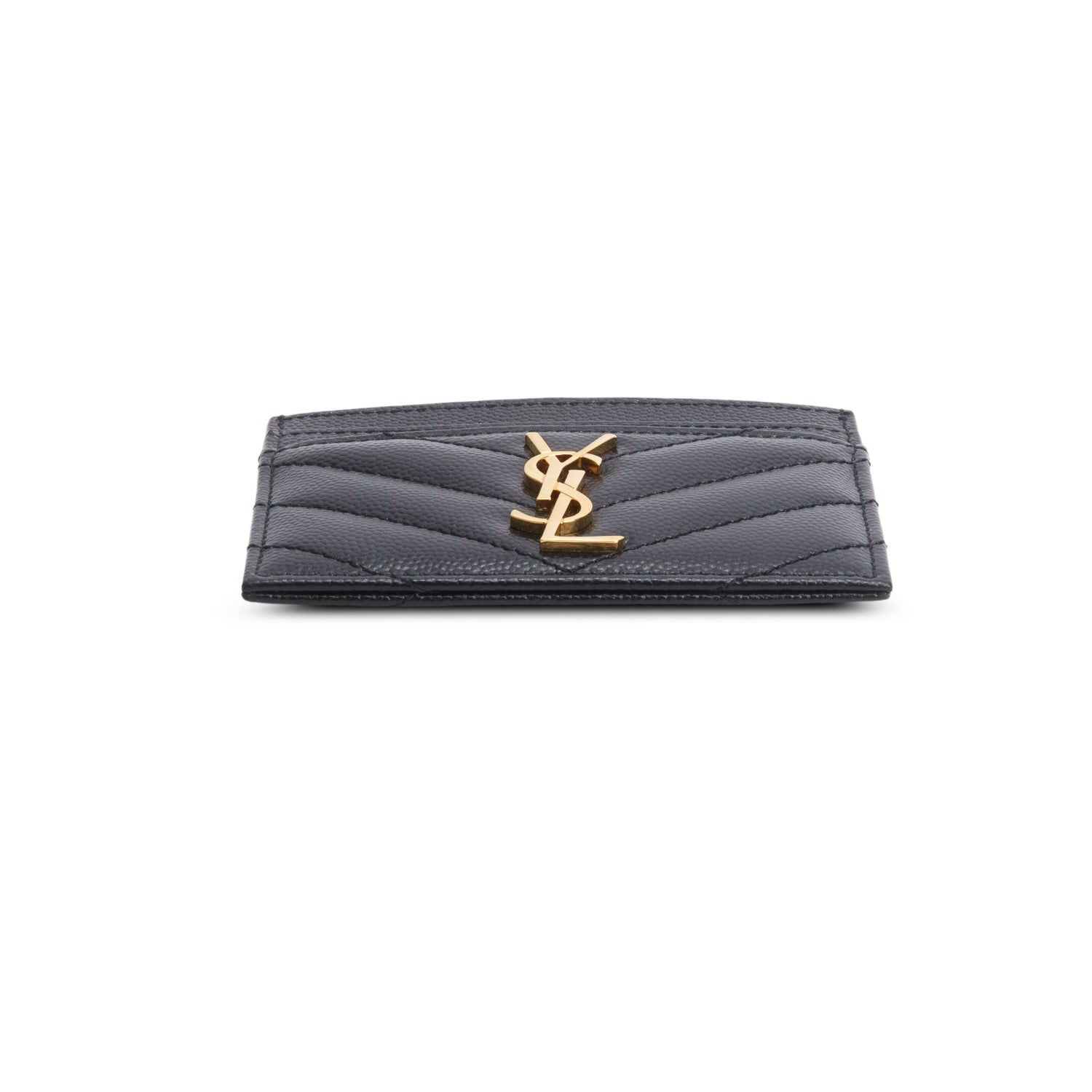 Saint Laurent 2021 Black Grain de Poudre Chevron Cassandre Card Holder w/ Box