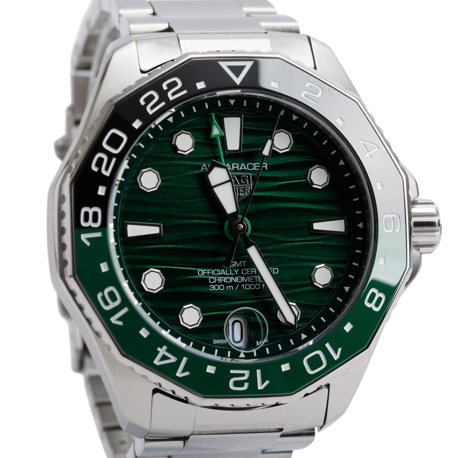 Tag Heuer Stainless Steel Aquaracer Professional 300M GMT 42 MM Automatic Watch Green Dial WBP5115 w/ Box & Papers