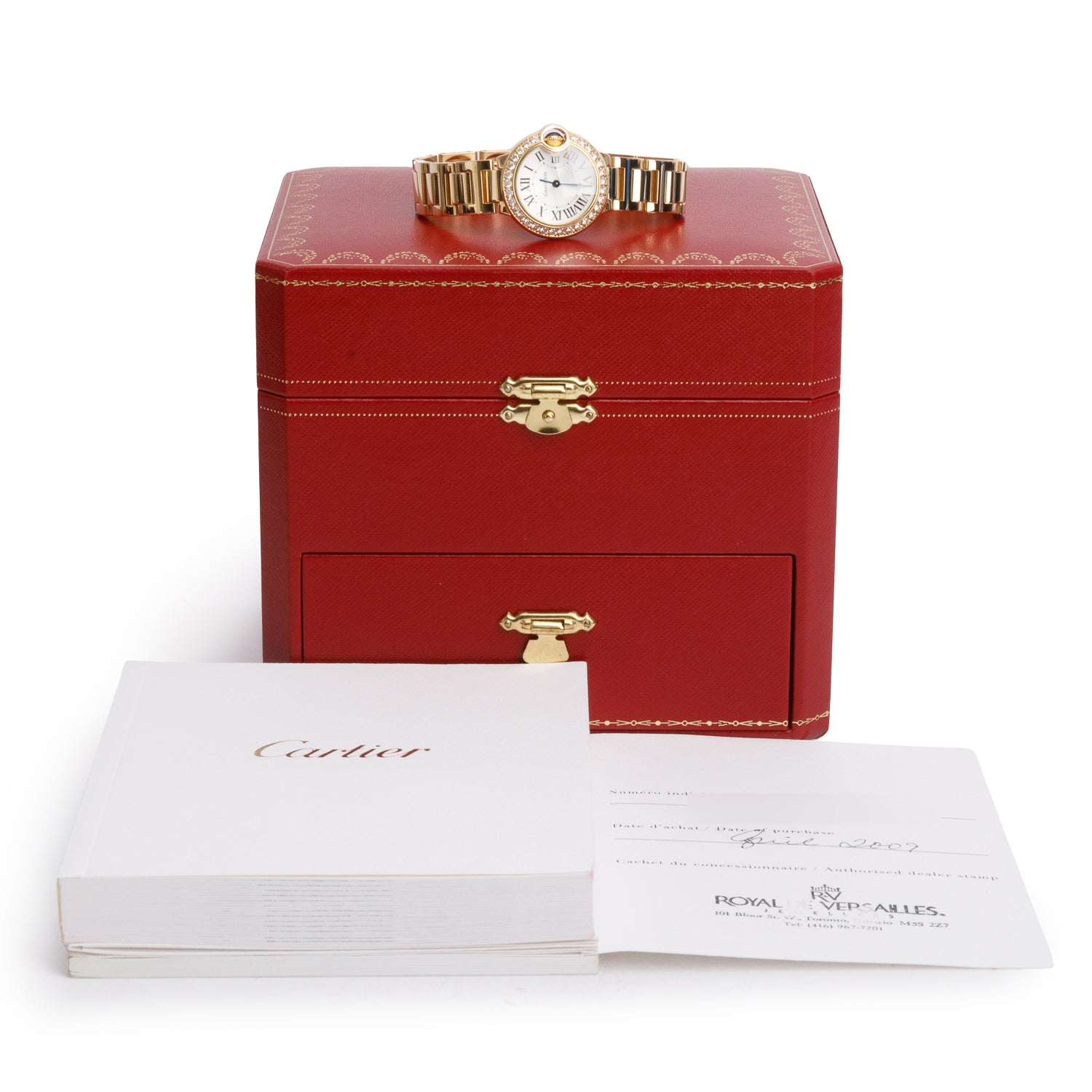 Cartier 18k Yellow Gold Diamond Bezel Ballon Bleu de Cartier 28 MM Quartz Watch 3006 w/ Box & Papers