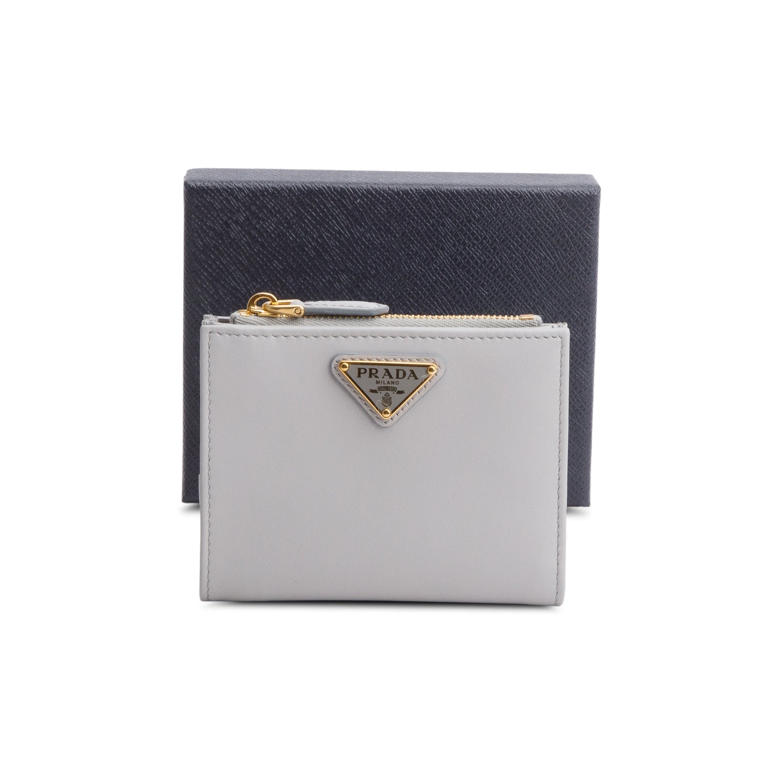 Prada Grey City Calf Tab Small Wallet w/ Box