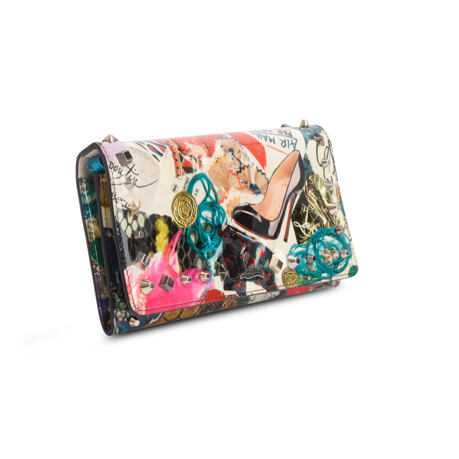 Christian Loboutin Multicolor Patent Leather Trash Print Wallet
