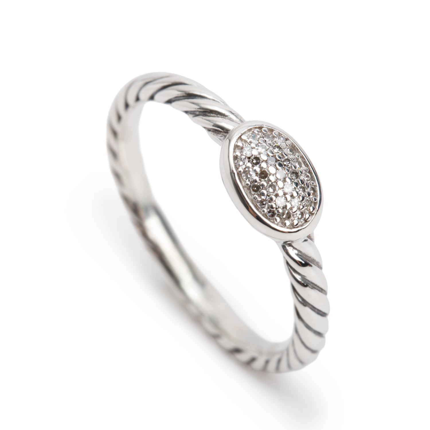 David Yurman Sterling Silver Diamond Cable Collectibles Oval Stack Ring, Size 5.75