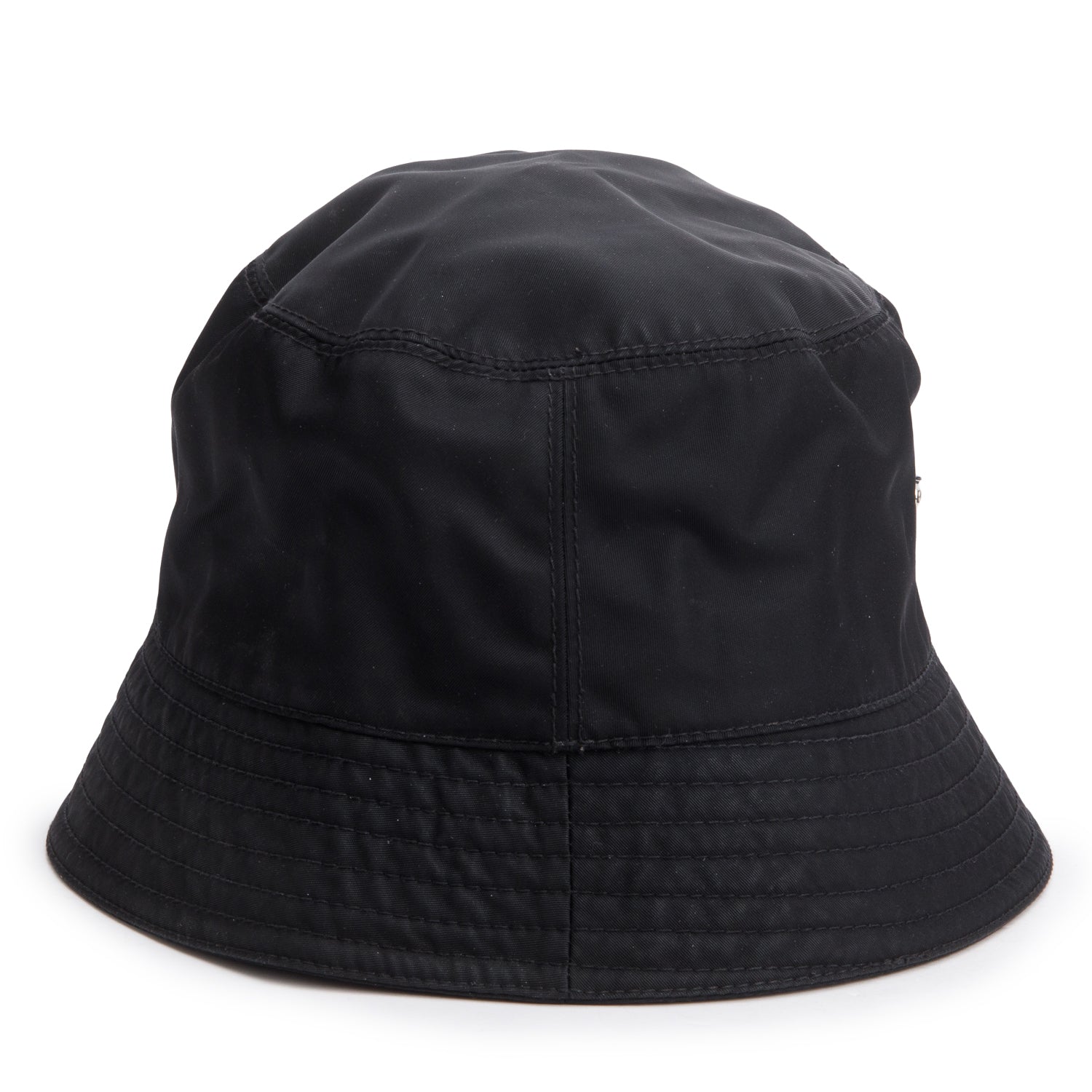 Prada Black Re-Nylon Metal Triangle Logo Bucket Hat, Size M
