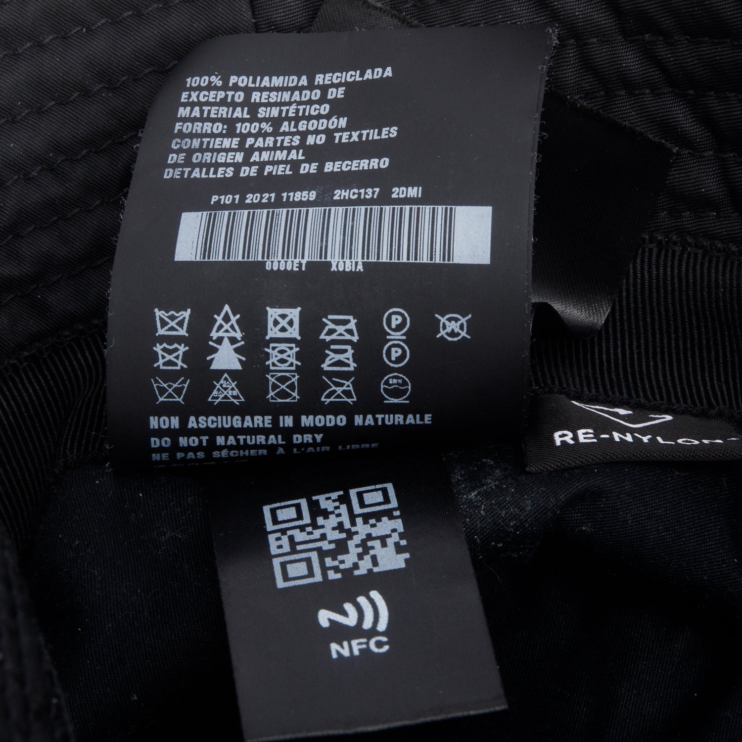 Prada Black Re-Nylon Metal Triangle Logo Bucket Hat, Size M