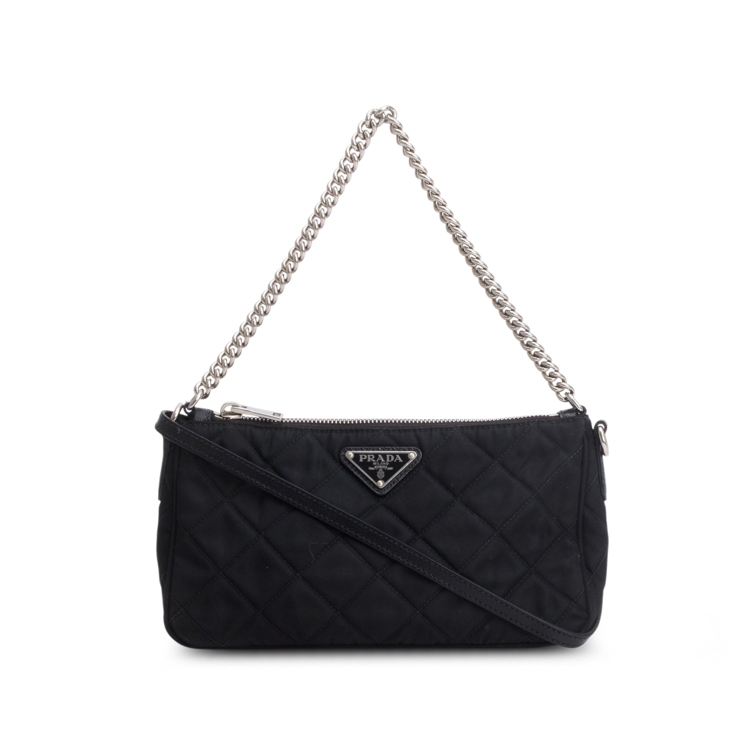 Prada Black Quilted Tessuto Impuntu Chain Crossbody Bag