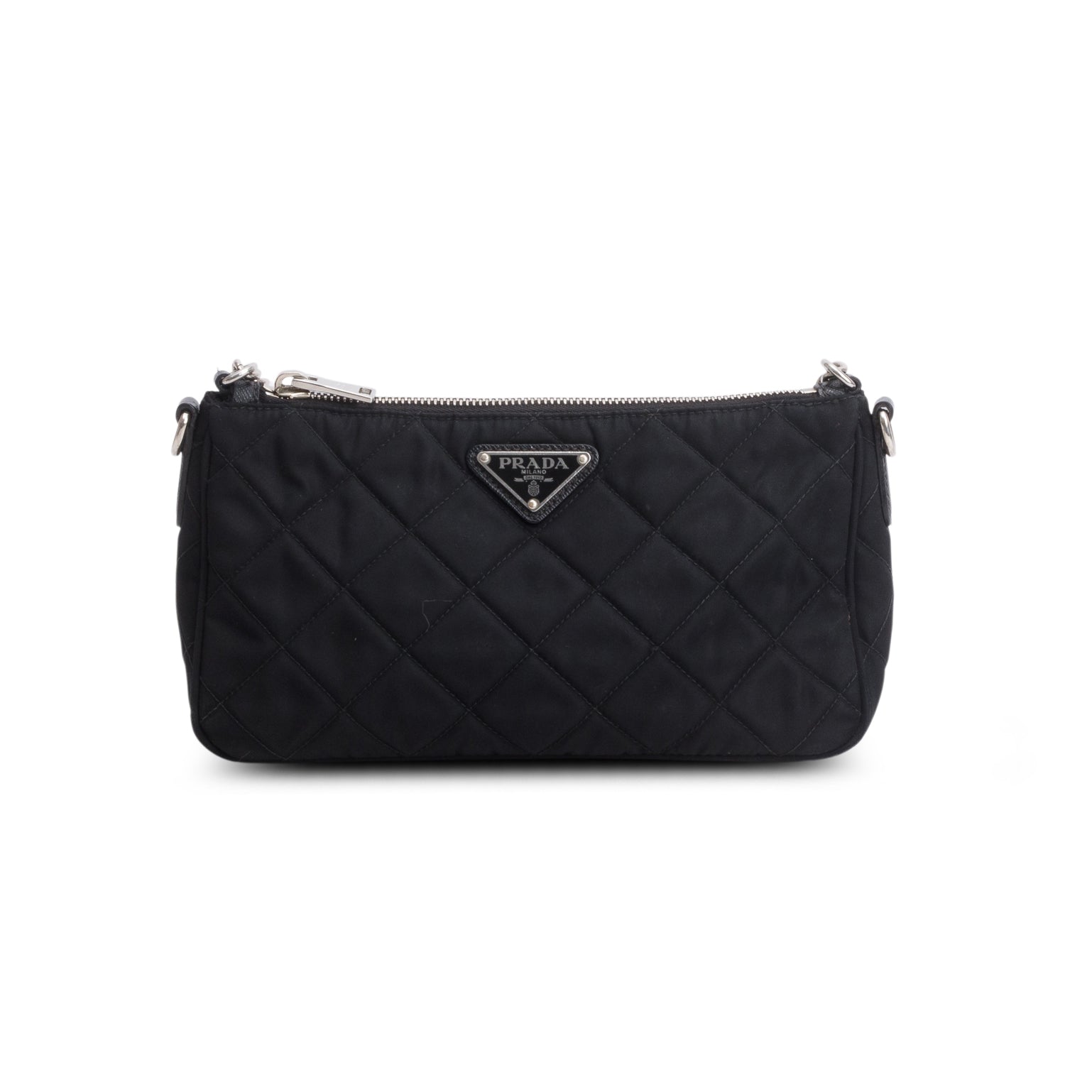 Prada Black Quilted Tessuto Impuntu Chain Crossbody Bag