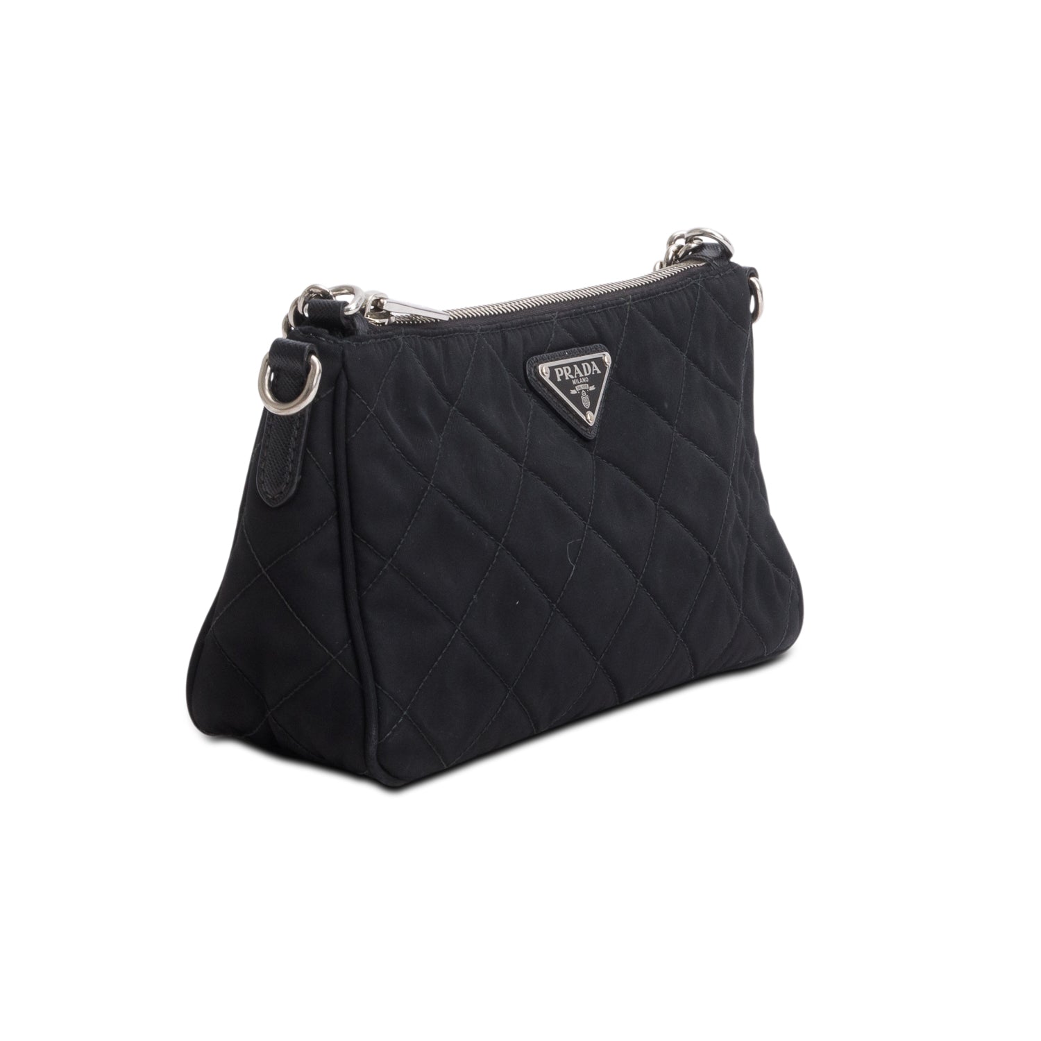 Prada Black Quilted Tessuto Impuntu Chain Crossbody Bag