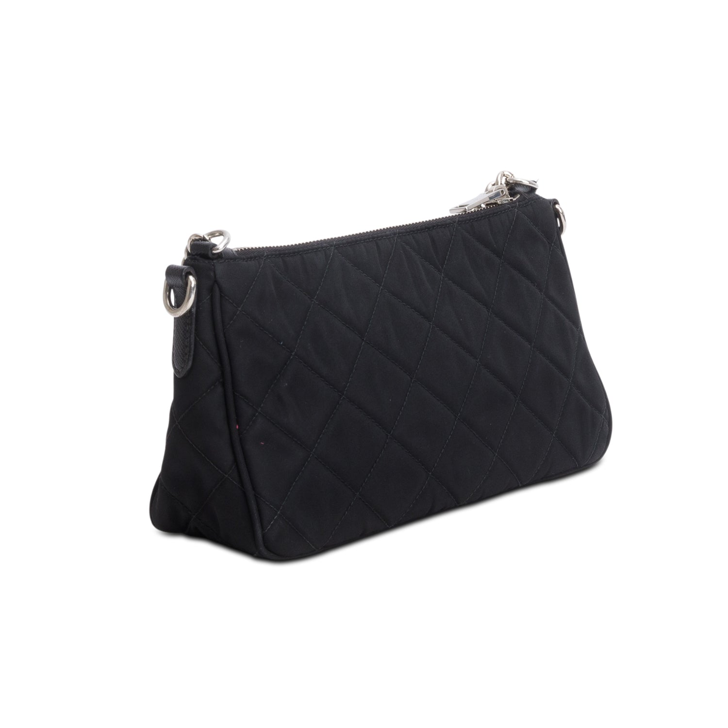 Prada Black Quilted Tessuto Impuntu Chain Crossbody Bag