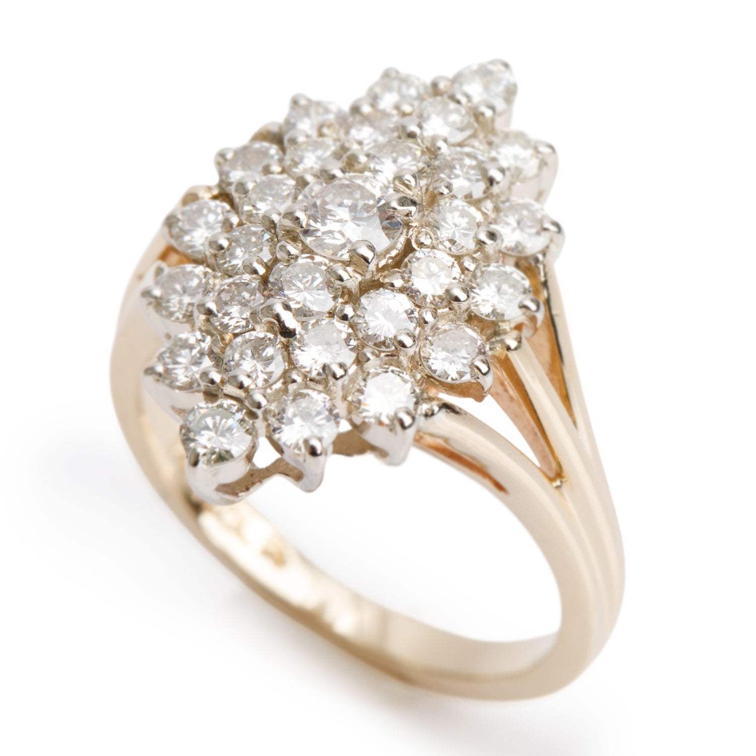 14k Yellow Gold Diamond Cluster Marquise Shaped Ring, Size 5