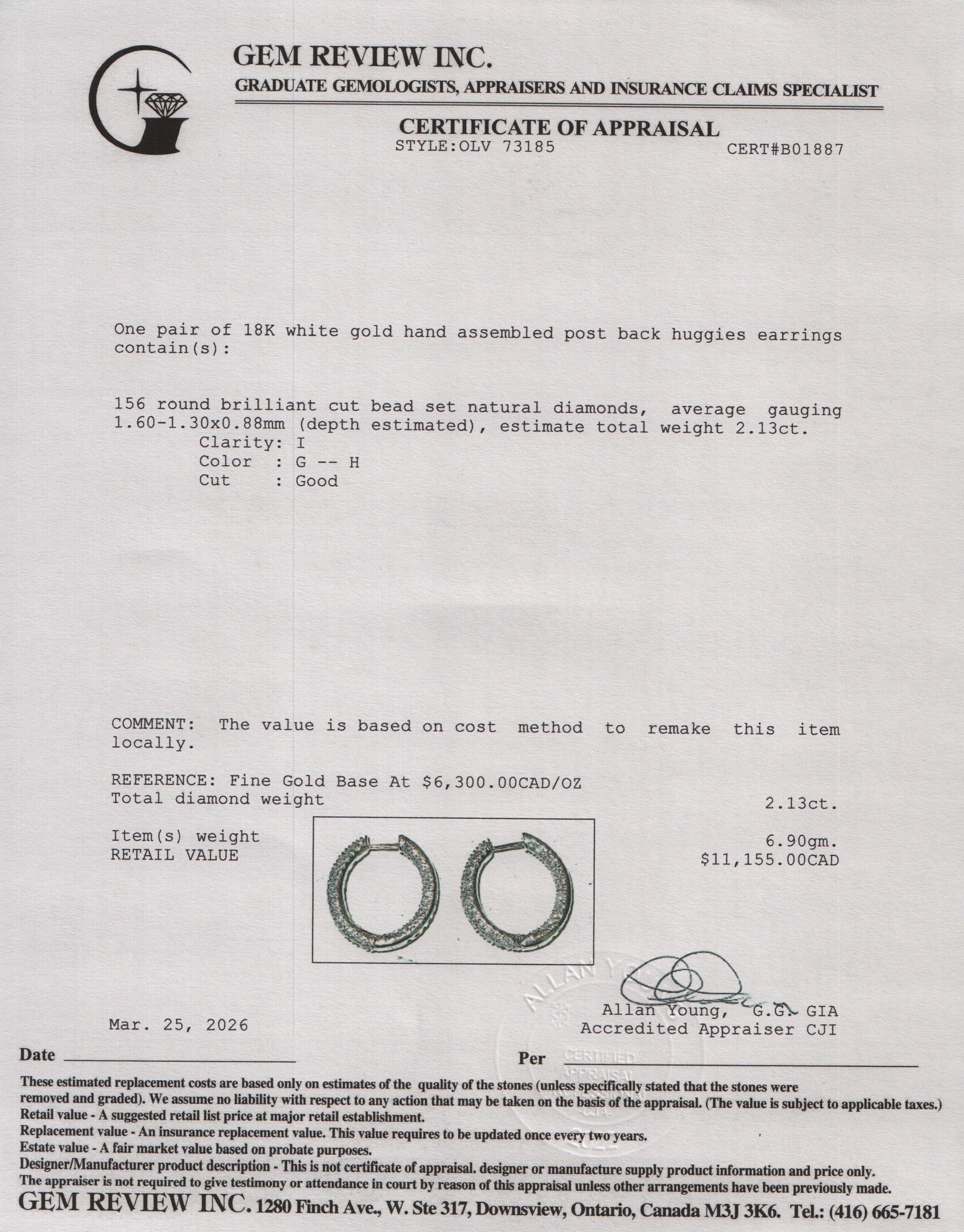 18k White Gold 2.13 tcw. Diamond Inside-Out Hoop Earrings