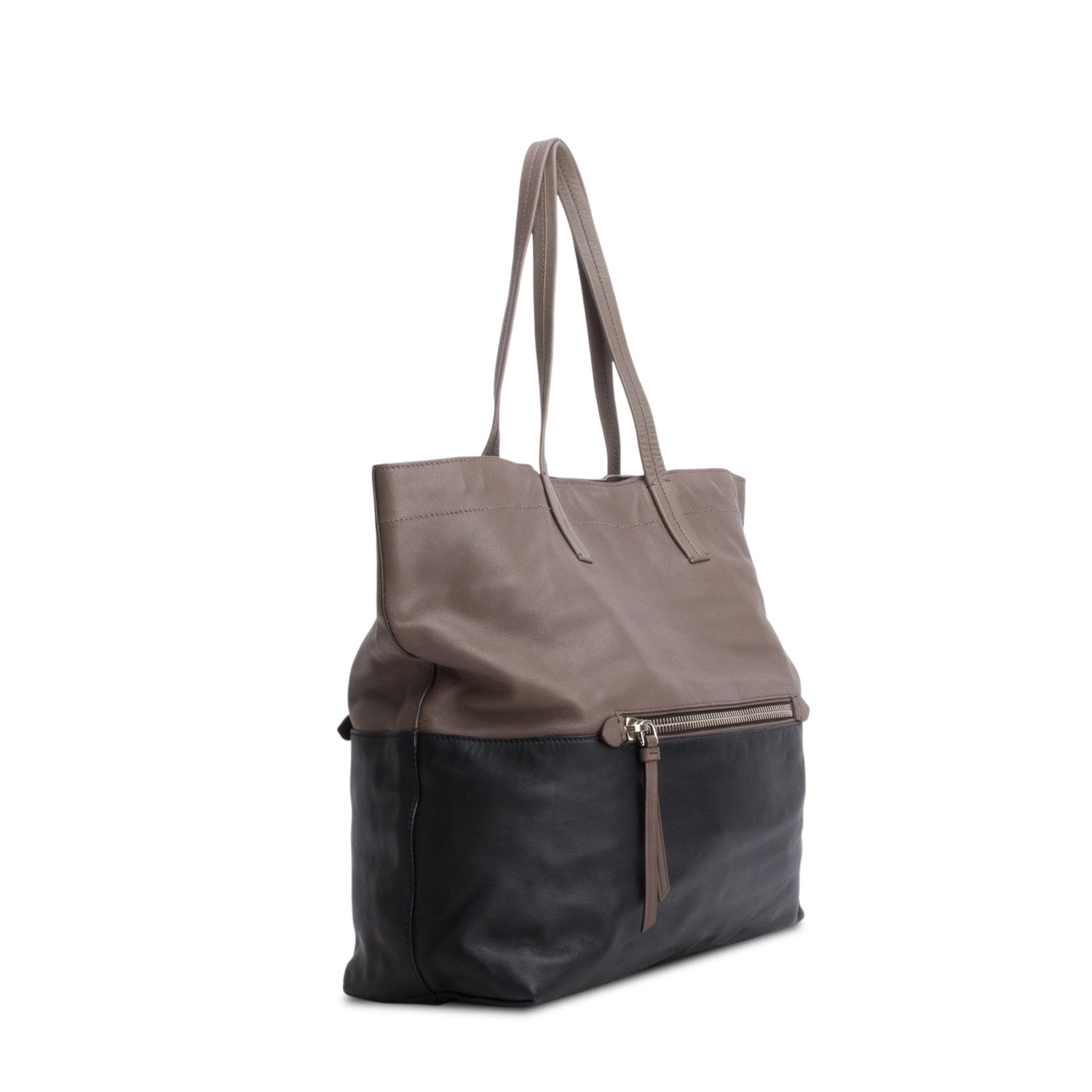 Miu Miu Taupe/Black Vitello Soft Leather Shopping Tote w/ Authenticity Card