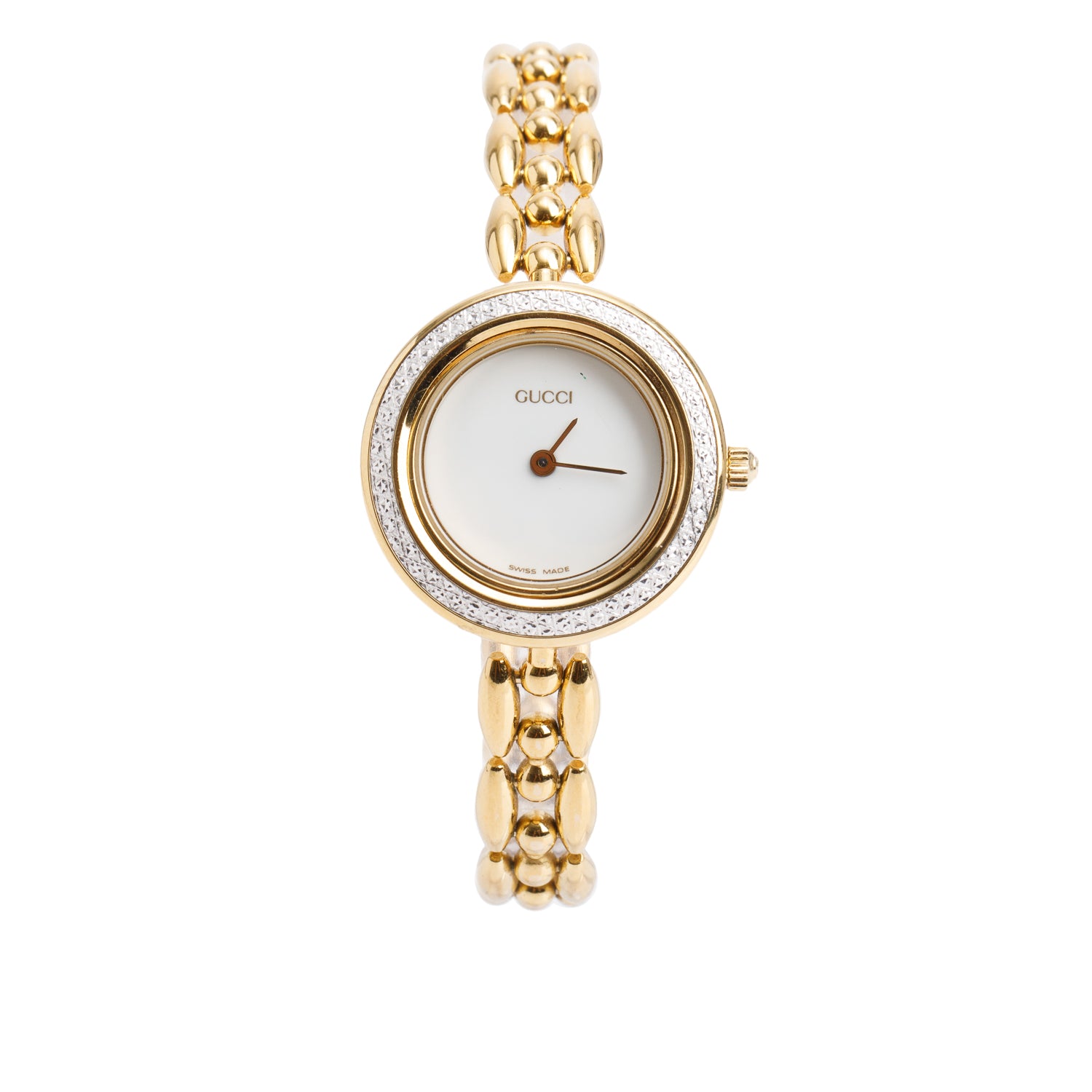 Gucci Gold Plated Stainless Steel 1100 Series 26 MM Watch White Dial w/ Box & 12 Multicolour Bezels