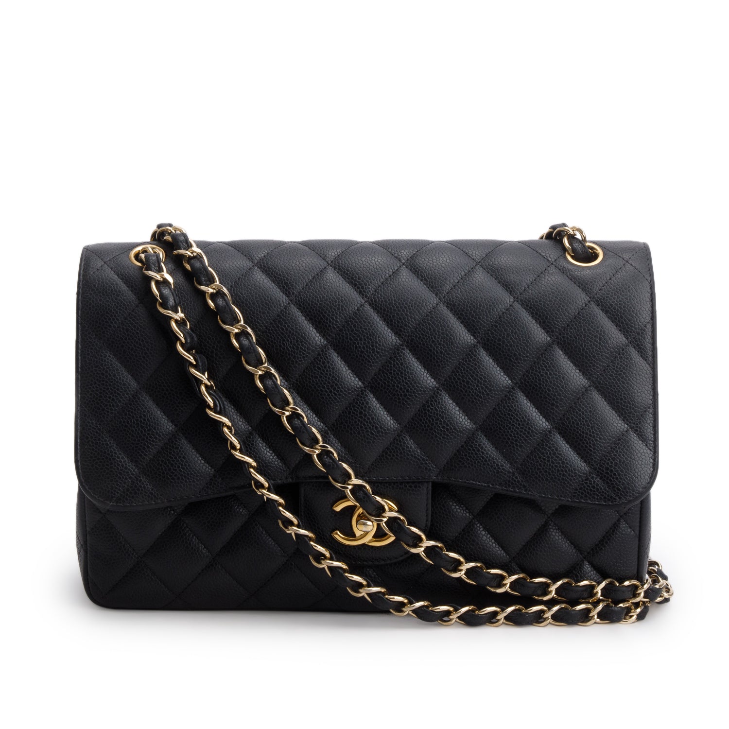 Chanel Black Caviar Jumbo Classic Double Flap Bag w/ Box, Authenticity Card & Receipt
