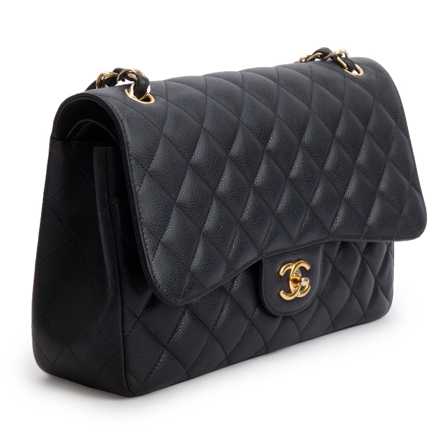 Chanel Black Caviar Jumbo Classic Double Flap Bag w/ Box, Authenticity Card & Receipt