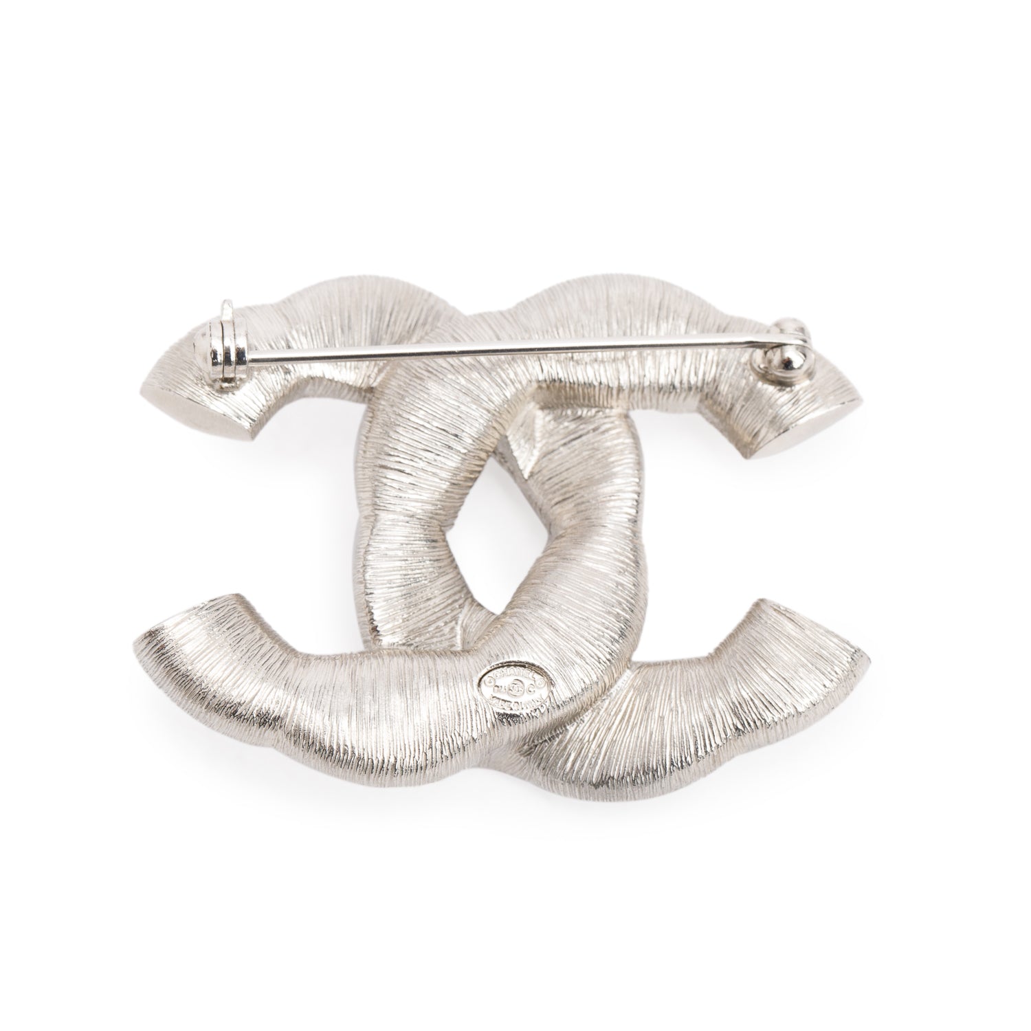 Chanel Palladium Plated Twisted Strass CC Brooch w/ Box