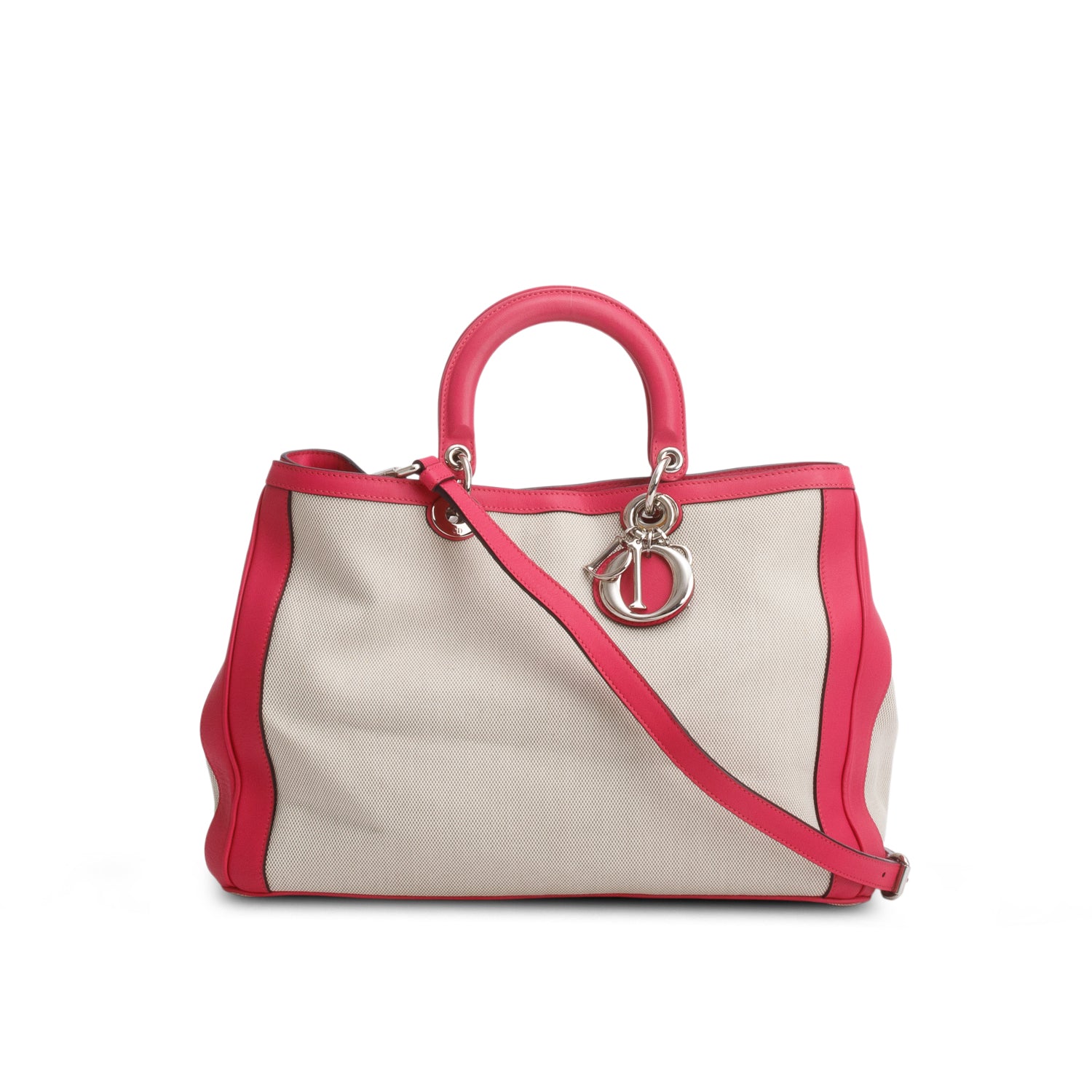 Christian Dior Beige/Pink Canvas Calfskin Large Diorissimo Tote w/ Strap