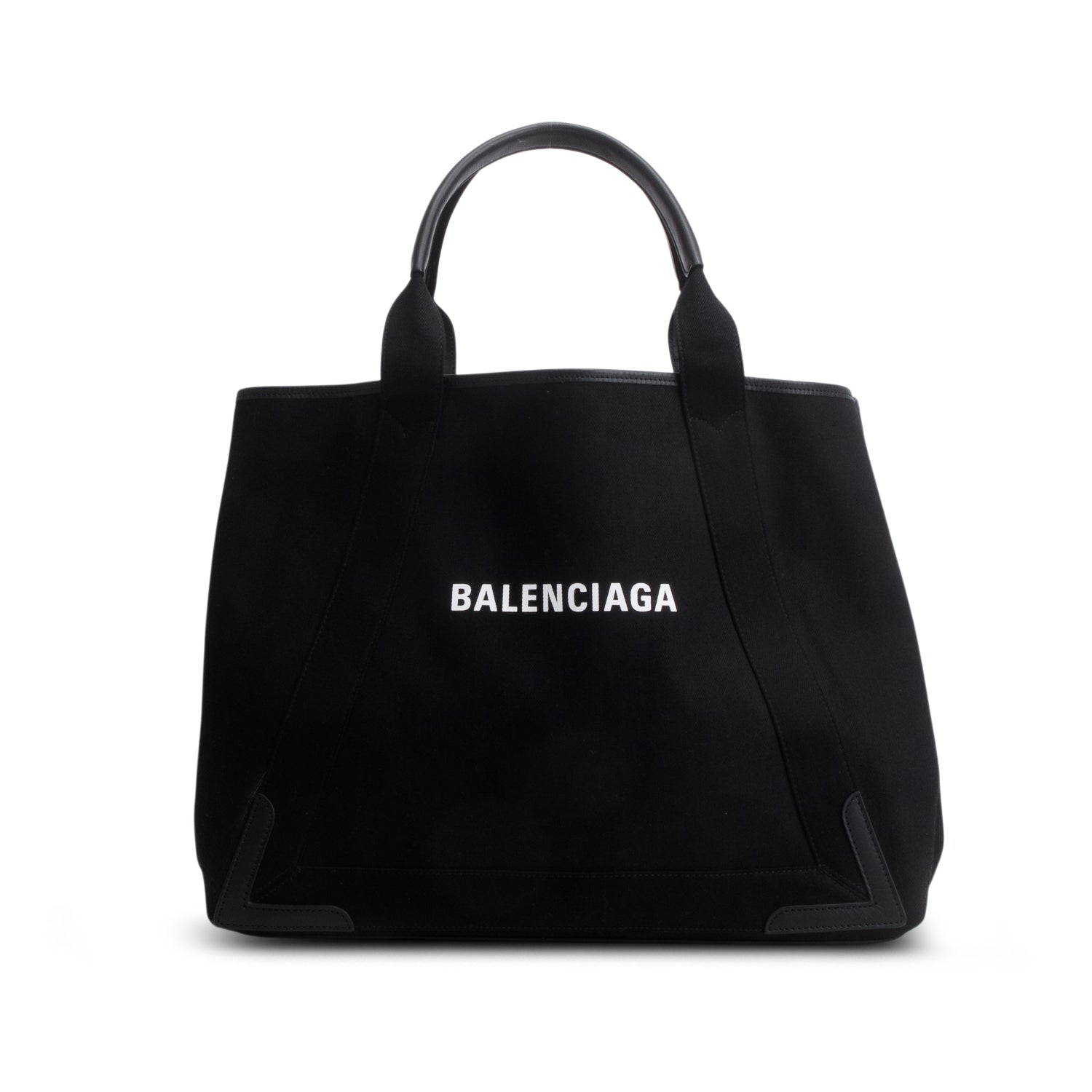 Balenciaga Black Cotton Canvas Calfskin Medium Cabas Tote w/ Pouch