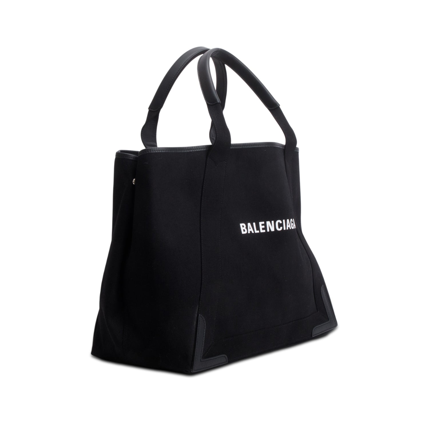Balenciaga Black Cotton Canvas Calfskin Medium Cabas Tote w/ Pouch