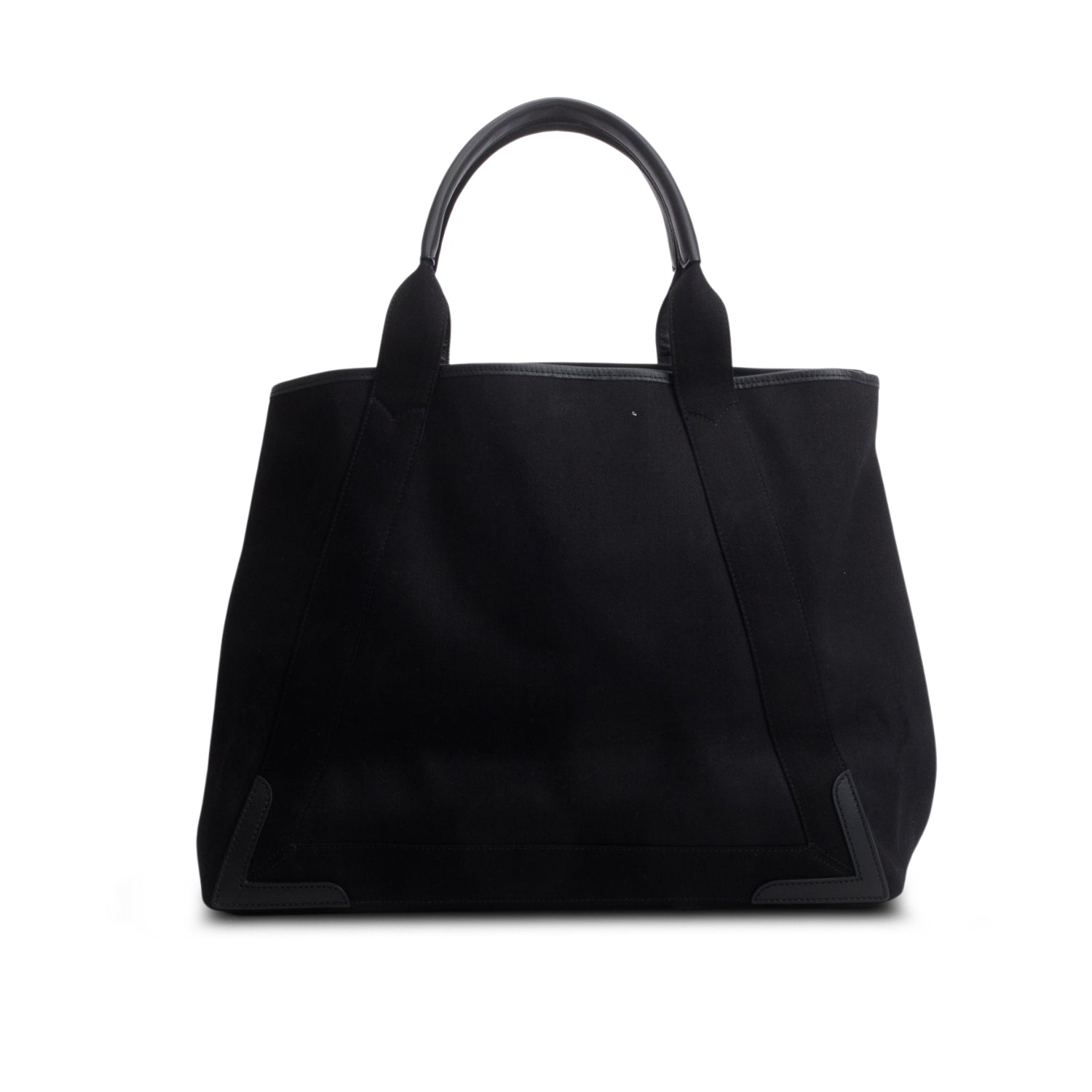 Balenciaga Black Cotton Canvas Calfskin Medium Cabas Tote w/ Pouch