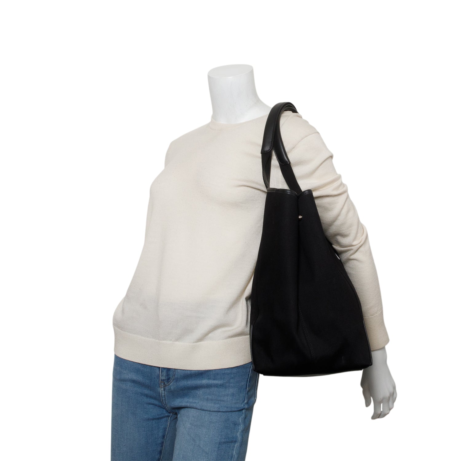 Balenciaga Black Cotton Canvas Calfskin Medium Cabas Tote w/ Pouch