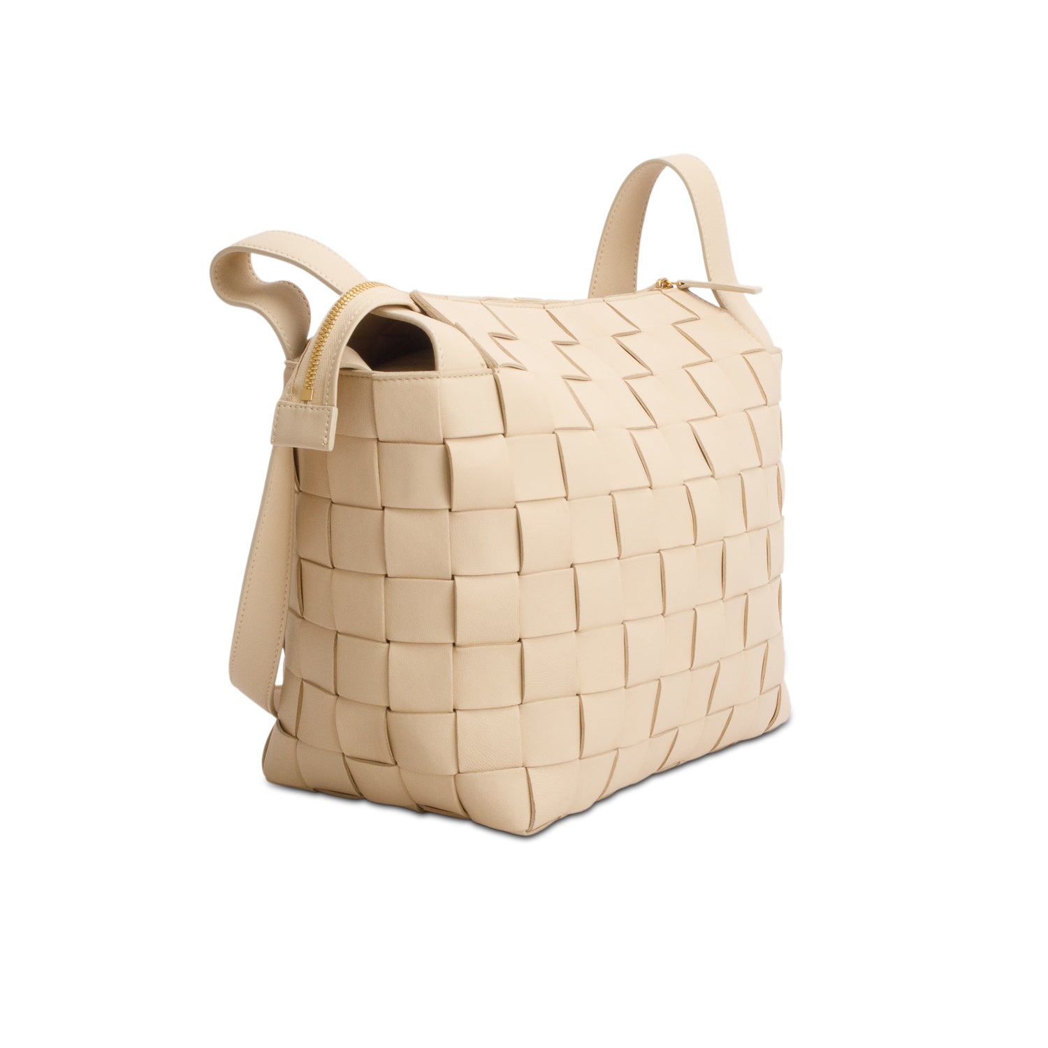 Bottega Veneta Beige Lambskin Maxi Intrecciato Bowling Cassette Shoulder Bag w/ Pouch