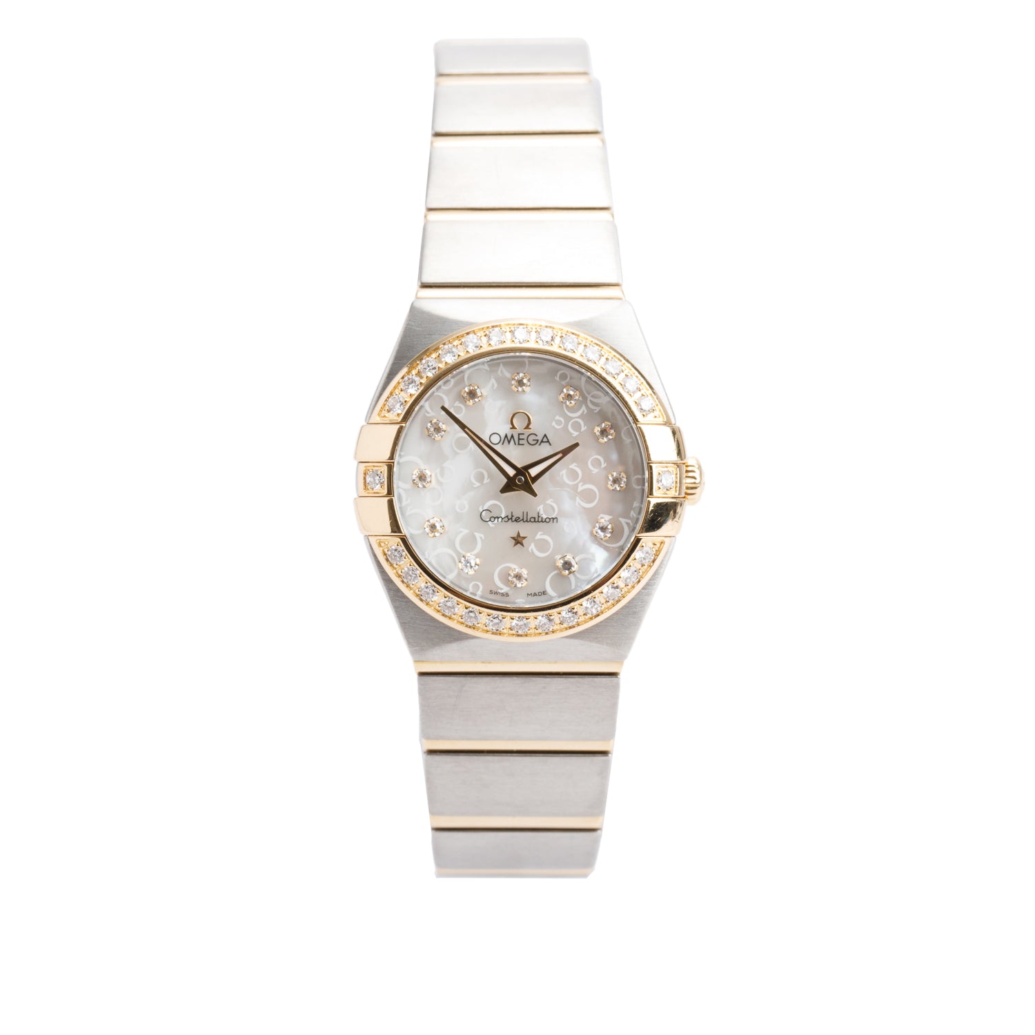 Omega Stainless Steel & 18k Yellow Gold Diamond Bezel Constellation 24 MM Watch Diamond Mother of Pearl Dial w/ Box & Papers