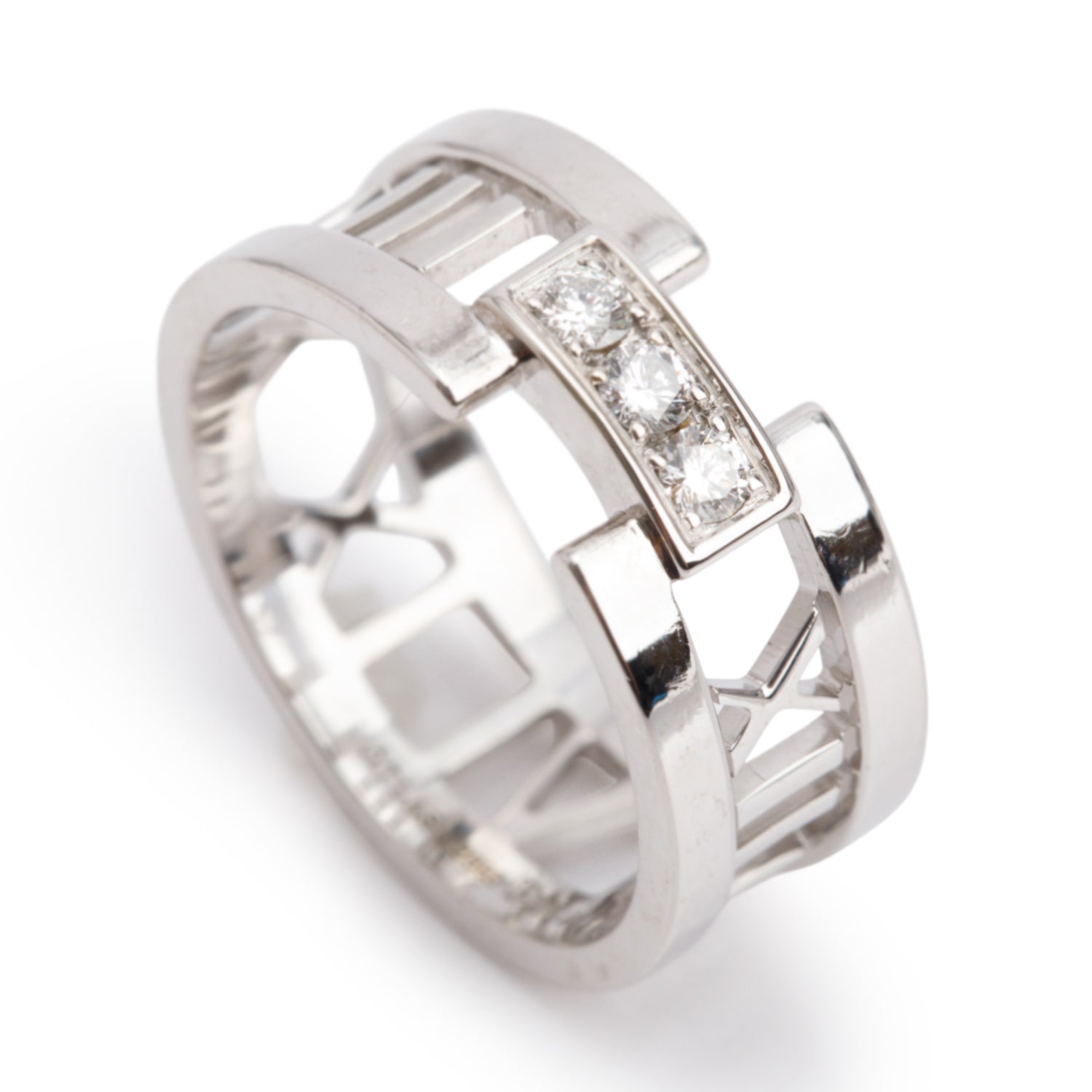 Tiffany & Co. 18k White Gold Diamond Wide Atlas Open Ring, Size 8 w/ Box