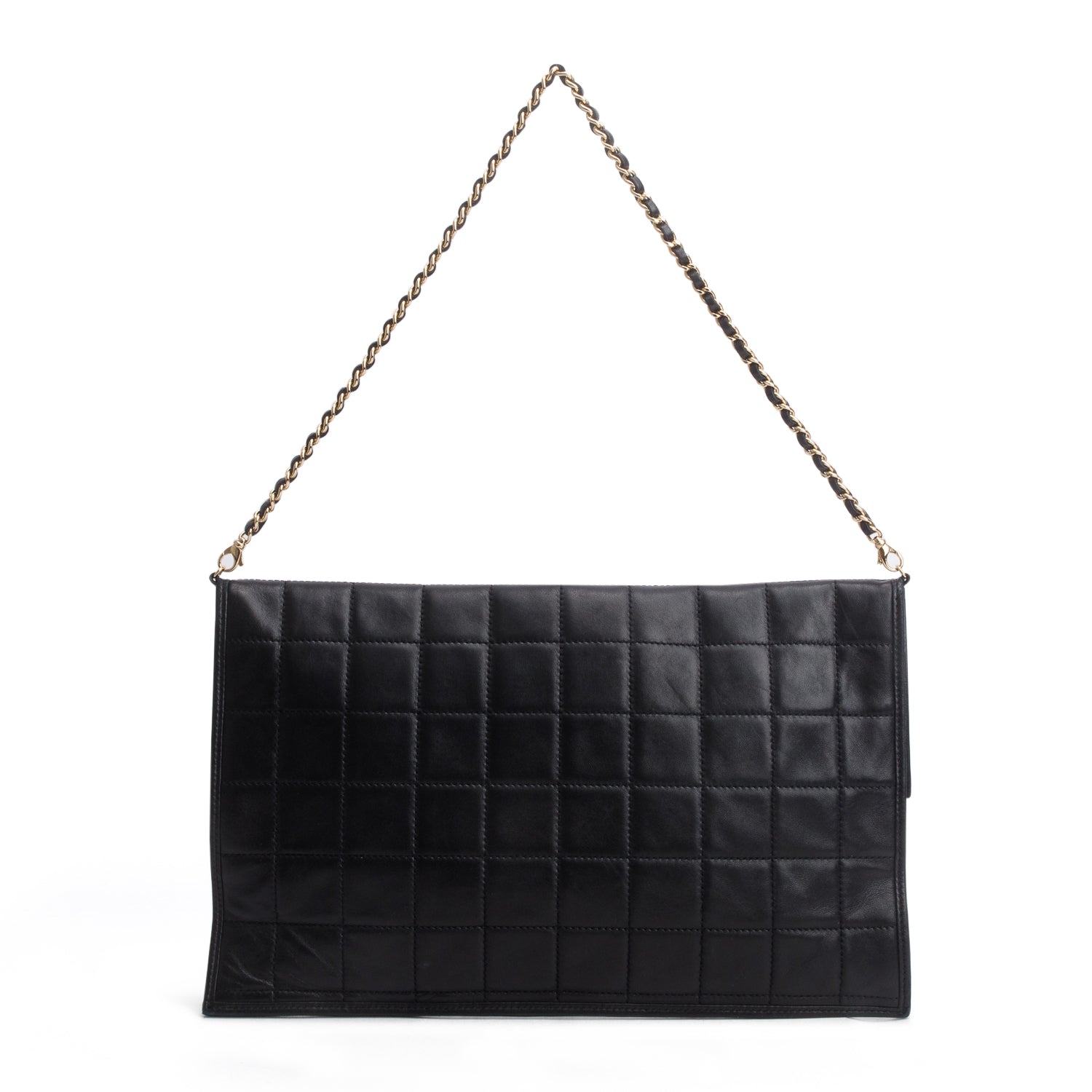 Chanel Black Lambskin Chocolate Bar Fold Down Envelope Clutch