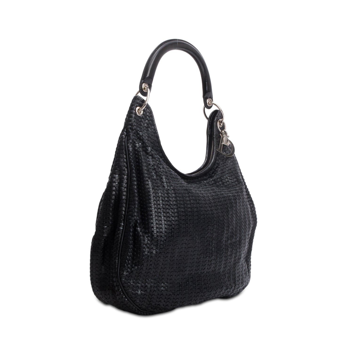 Christian Dior Black Woven Lambskin Soft Lady Hobo w/ Authenticity Card