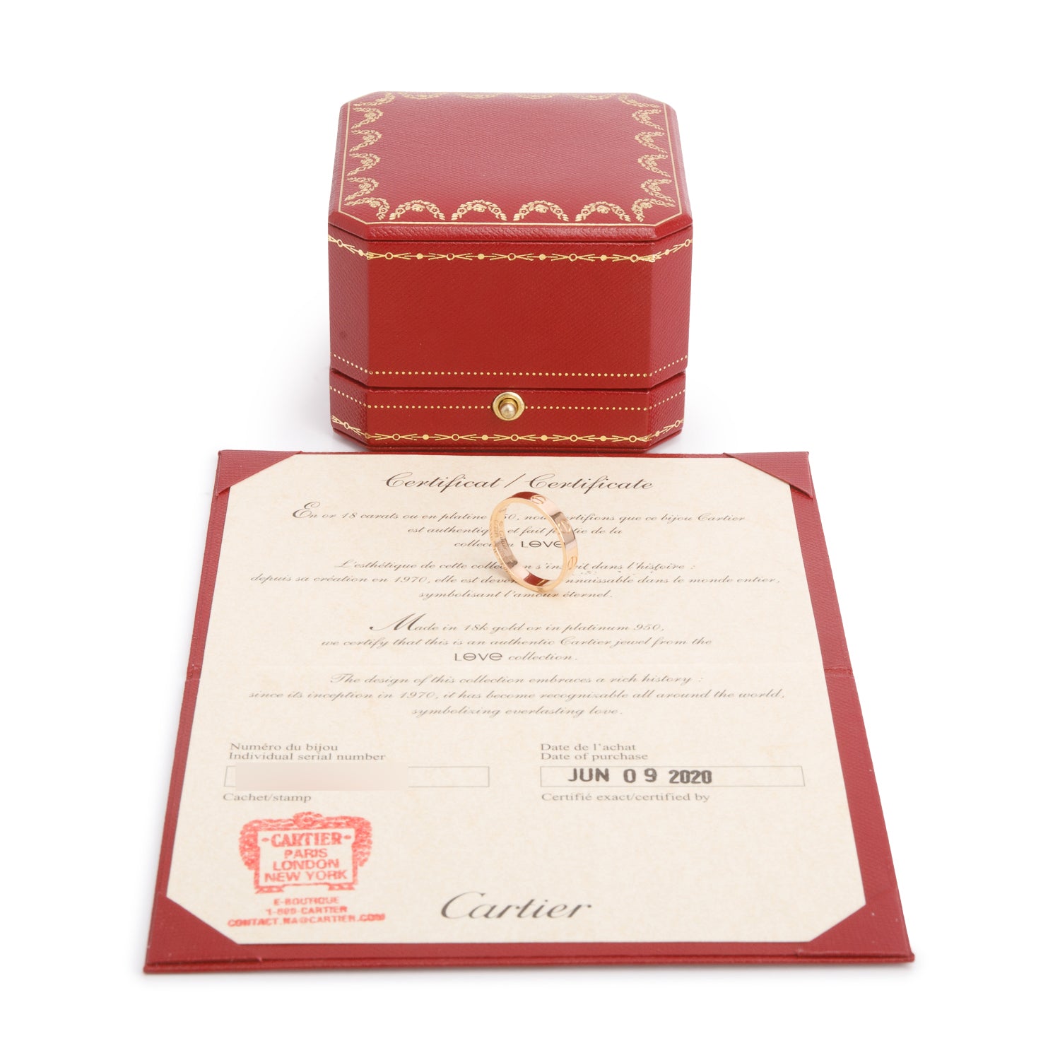 Cartier 2020 18k Rose Gold 3.6 mm Love Wedding Band Ring, Size 54 7 w/ Box & Certificate