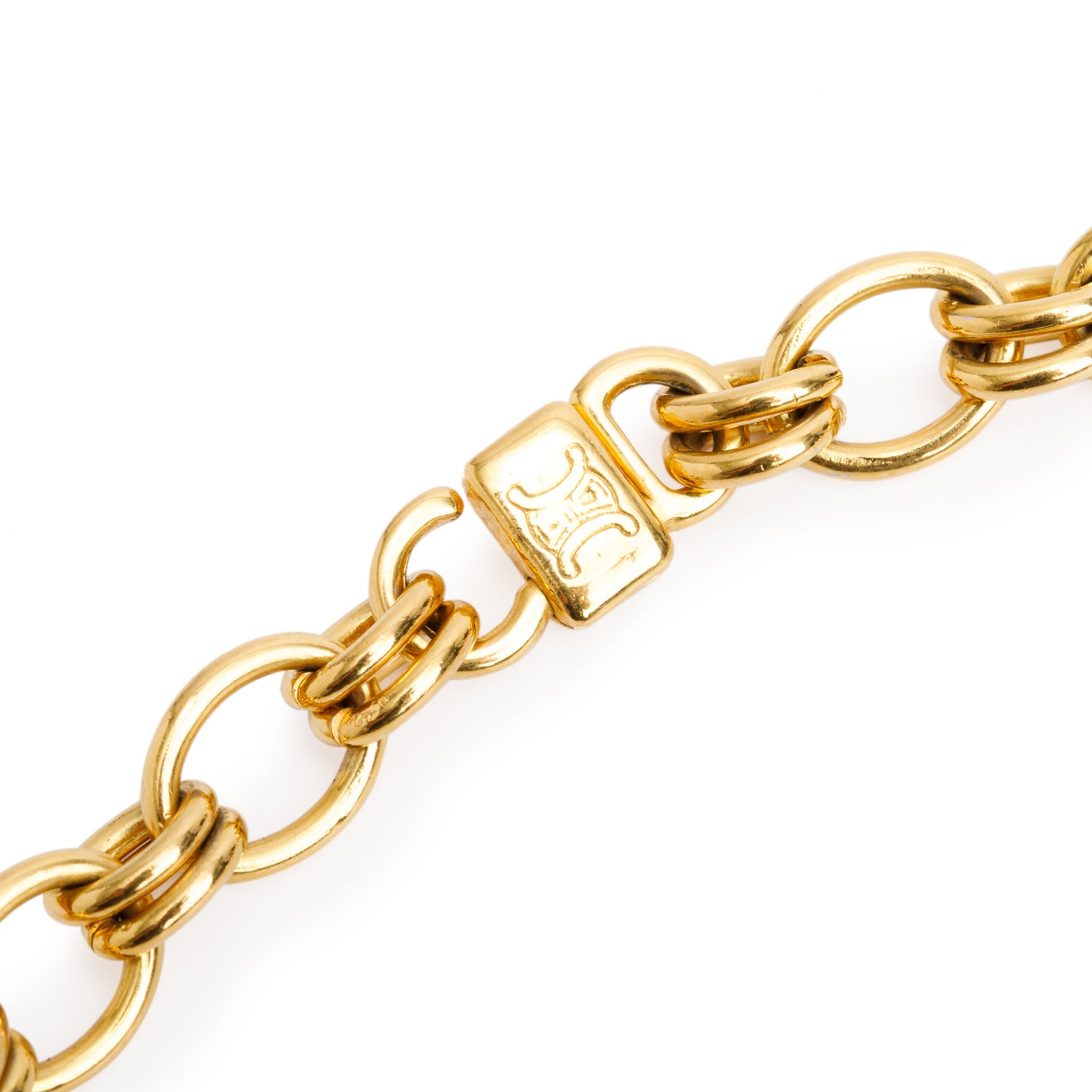 Celine Vintage Gold-Plated Brass Charm Station Link Necklace