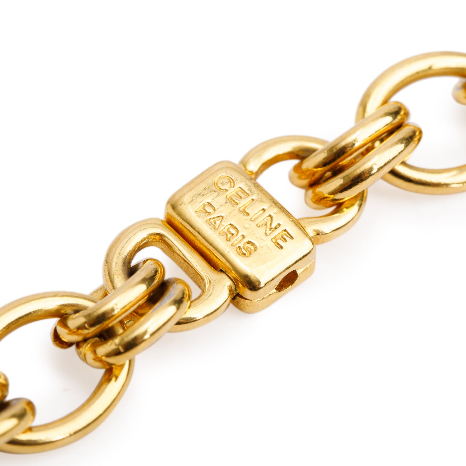 Celine Vintage Gold-Plated Brass Charm Station Link Necklace