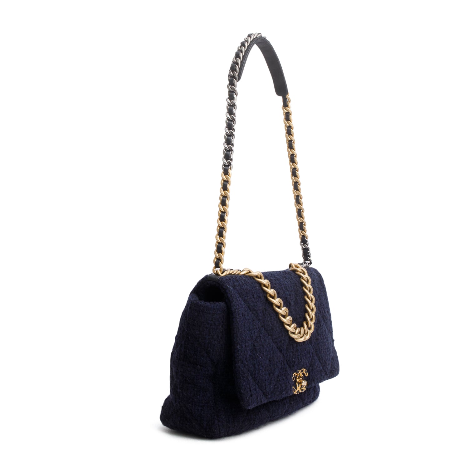 Chanel 2020 Navy Tweed Quilted Maxi Chanel 19 Flap