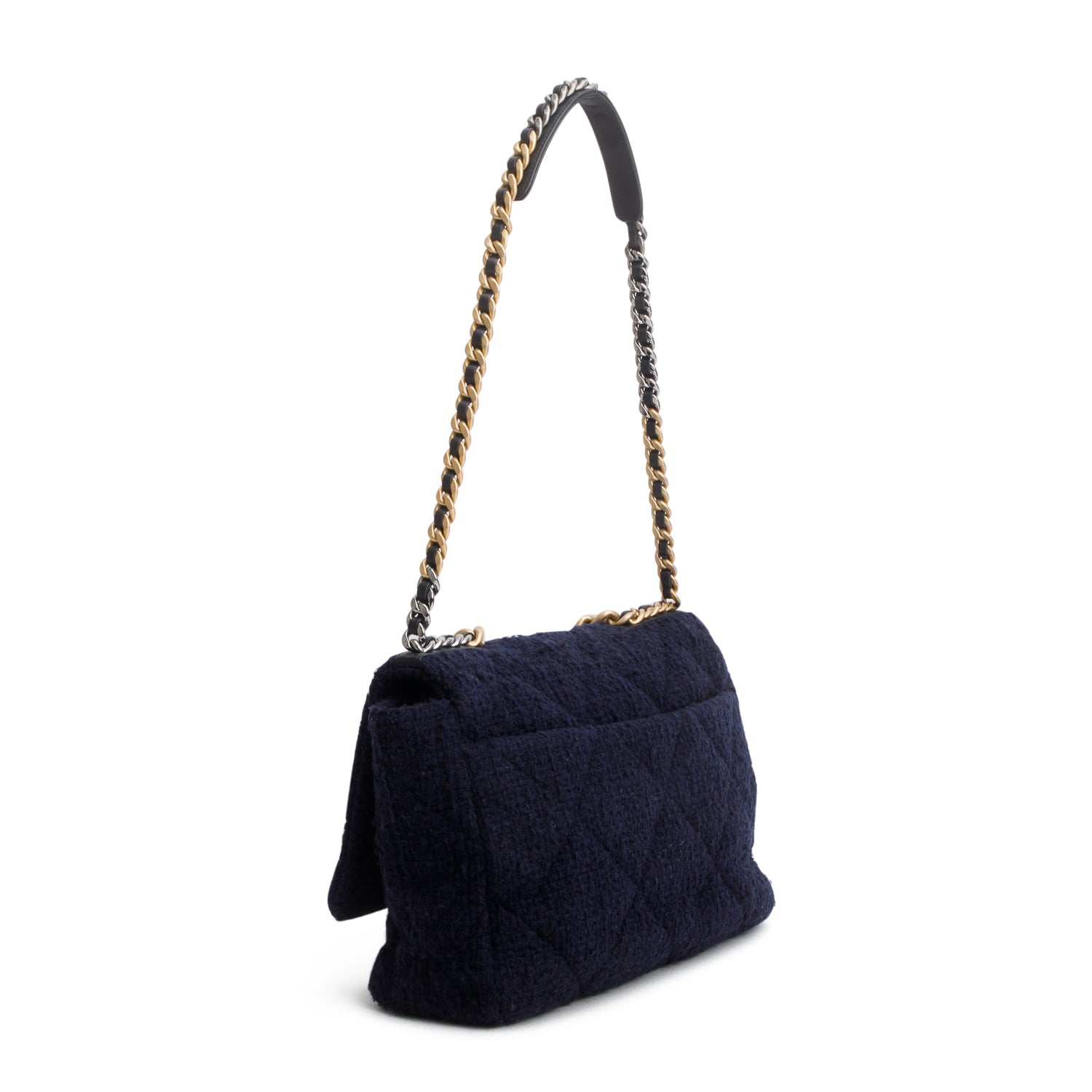 Chanel 2020 Navy Tweed Quilted Maxi Chanel 19 Flap