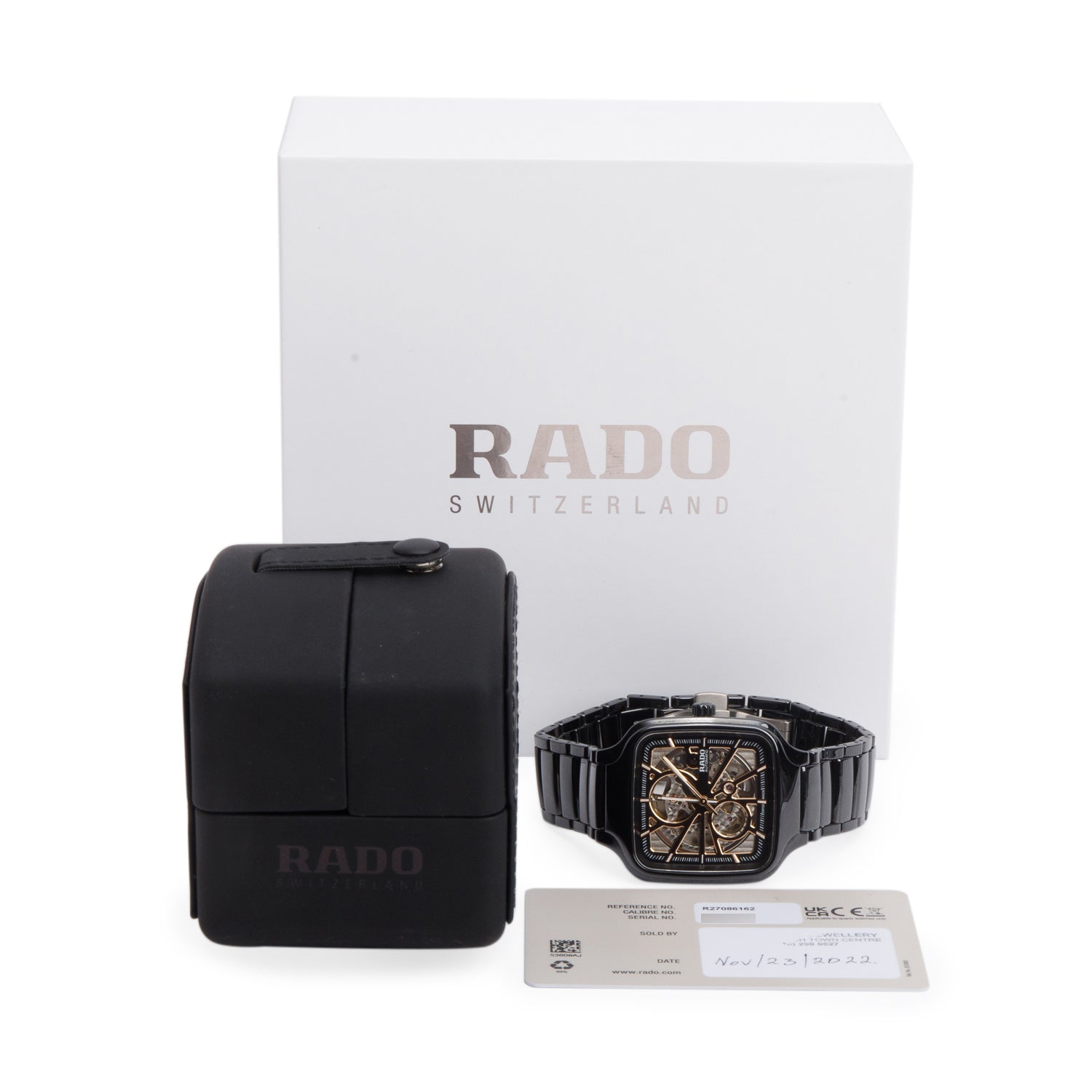 Rado 2022 Black Ceramic True Square Open Heart Automatic Watch w/ Box & Papers
