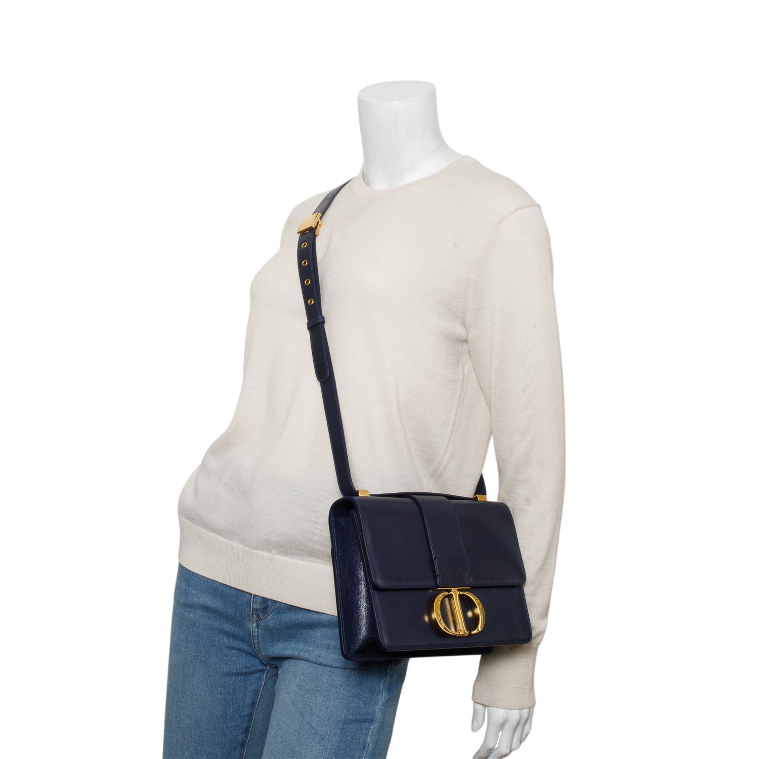 Christian Dior Blue Smooth Calfskin Leather 30 Montaigne Bag w/ Authenticity Card