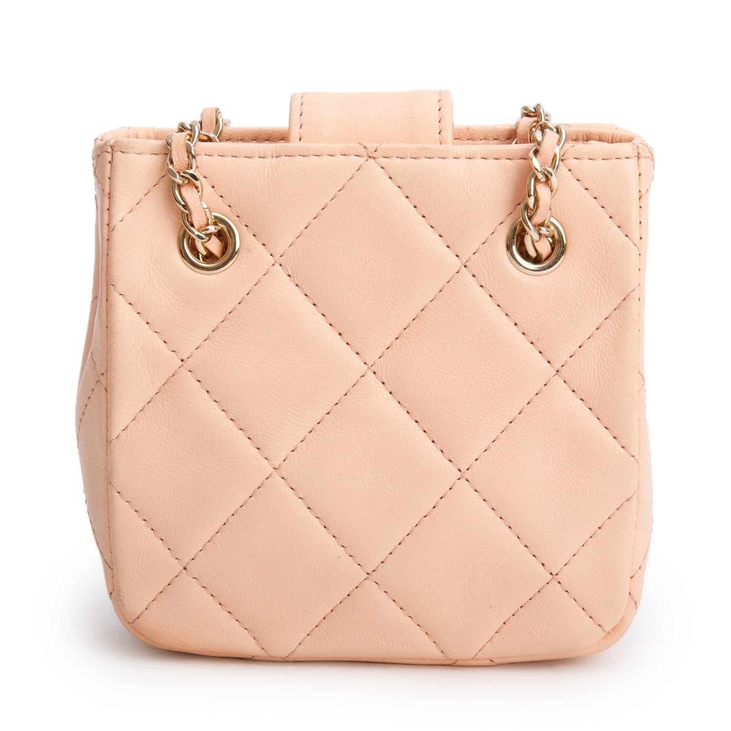 Chanel 2021 Peach Lambskin Quilted Tiny Shopping Bag Clutch w/ Chain